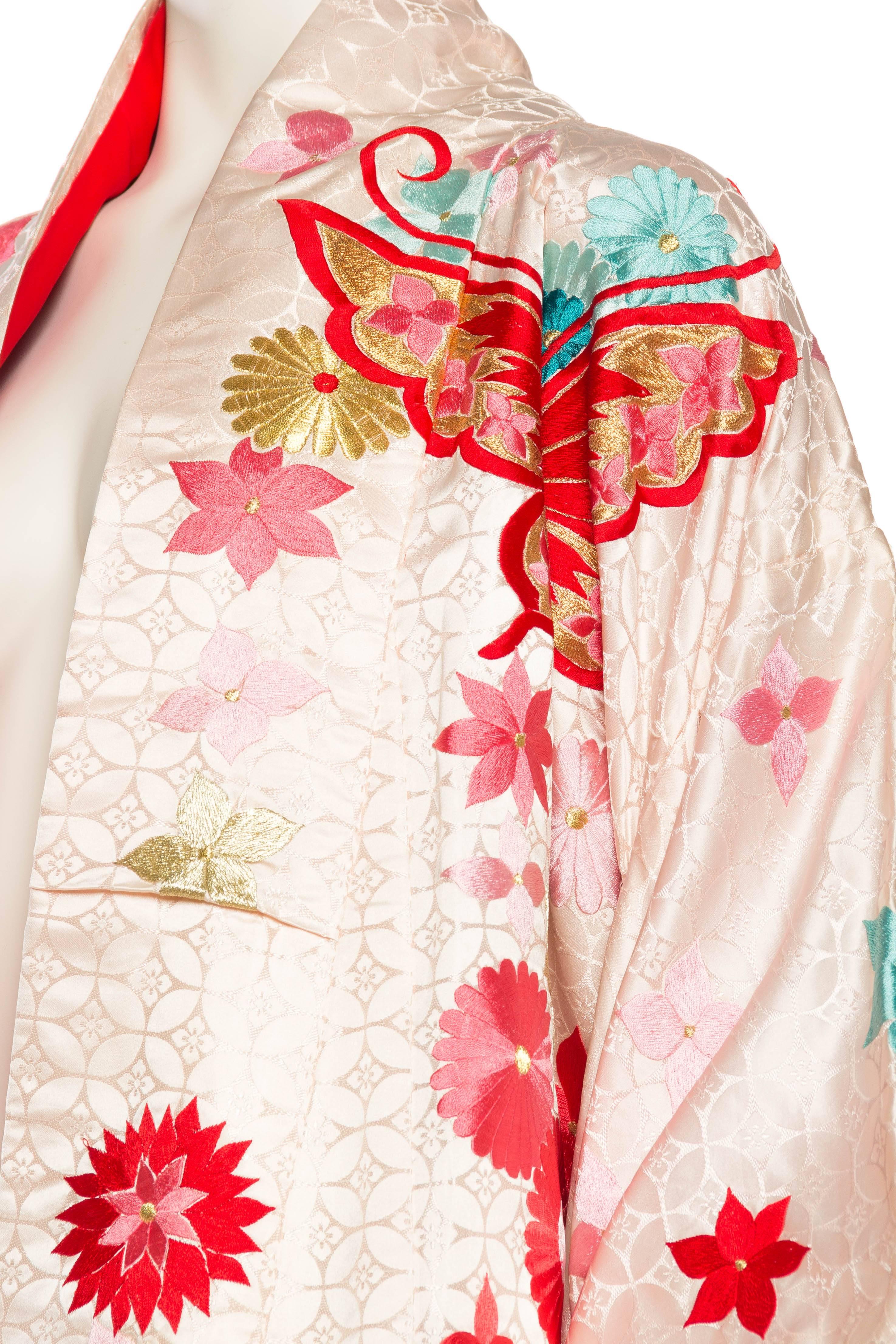 Vintage Kimono Embroidered with Butterflies and Flowers 2