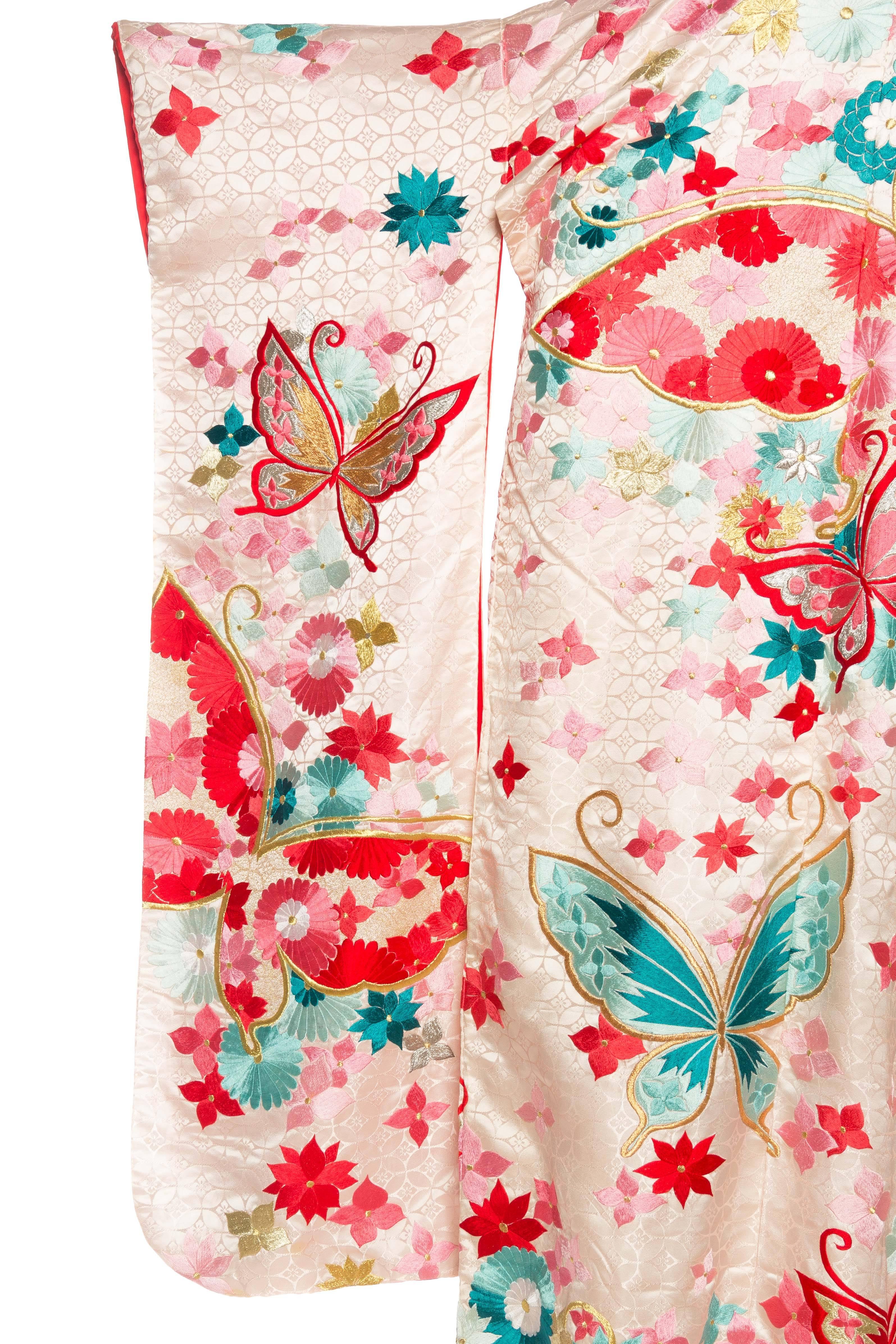 Vintage Kimono Embroidered with Butterflies and Flowers 4