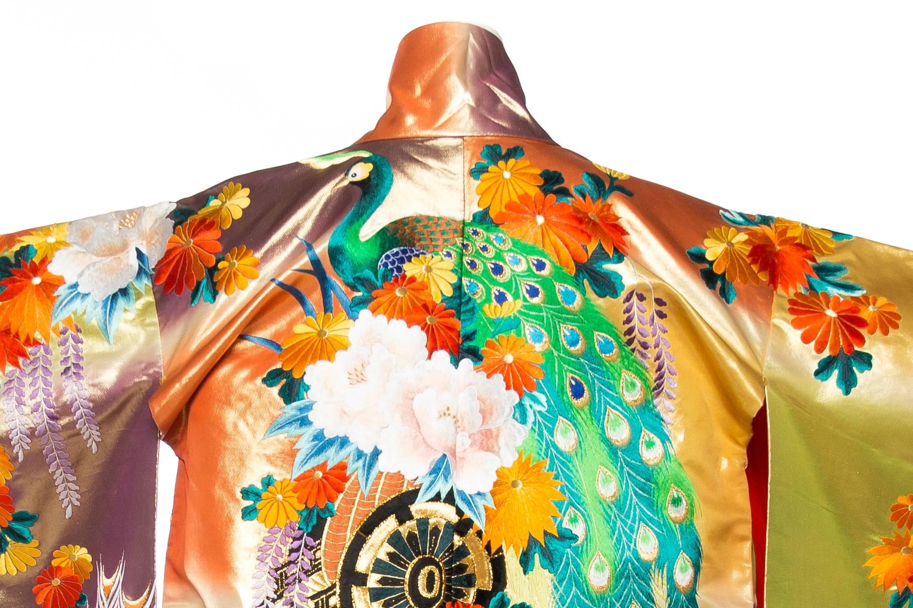 Metallic Gold Peacock Japanese Kimono 4