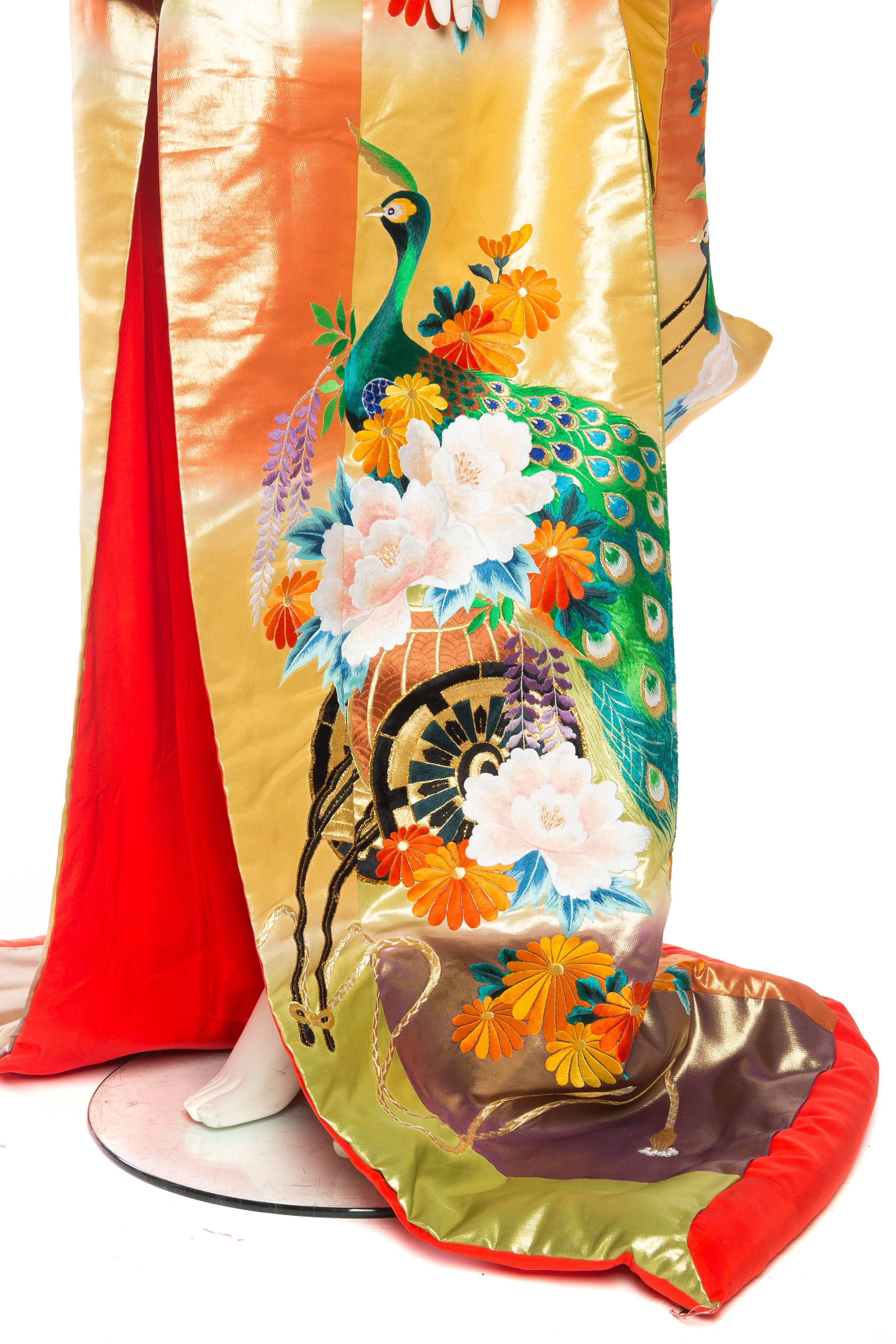 Metallic Gold Peacock Japanese Kimono 6