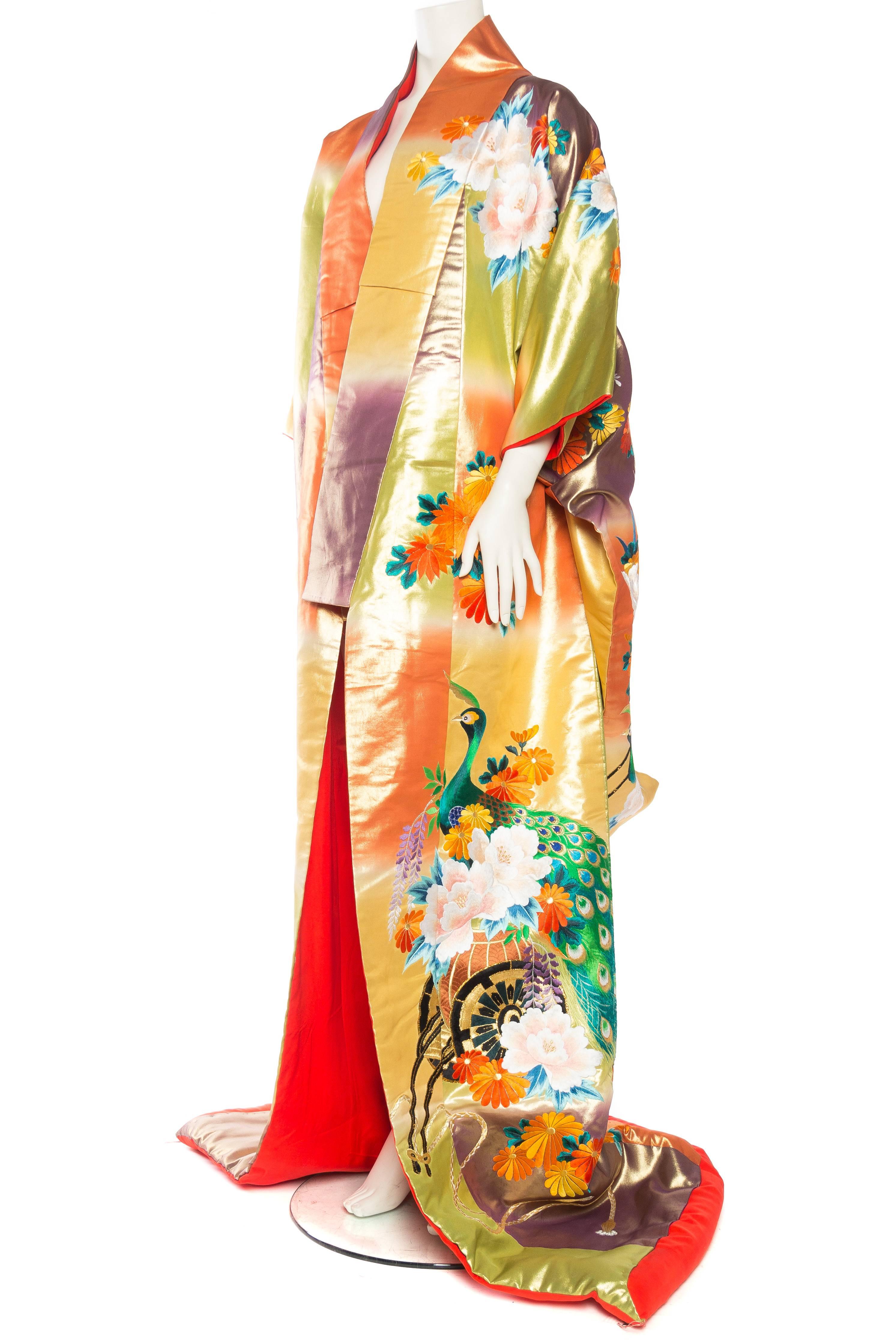 Women's Metallic Gold Peacock Japanese Kimono