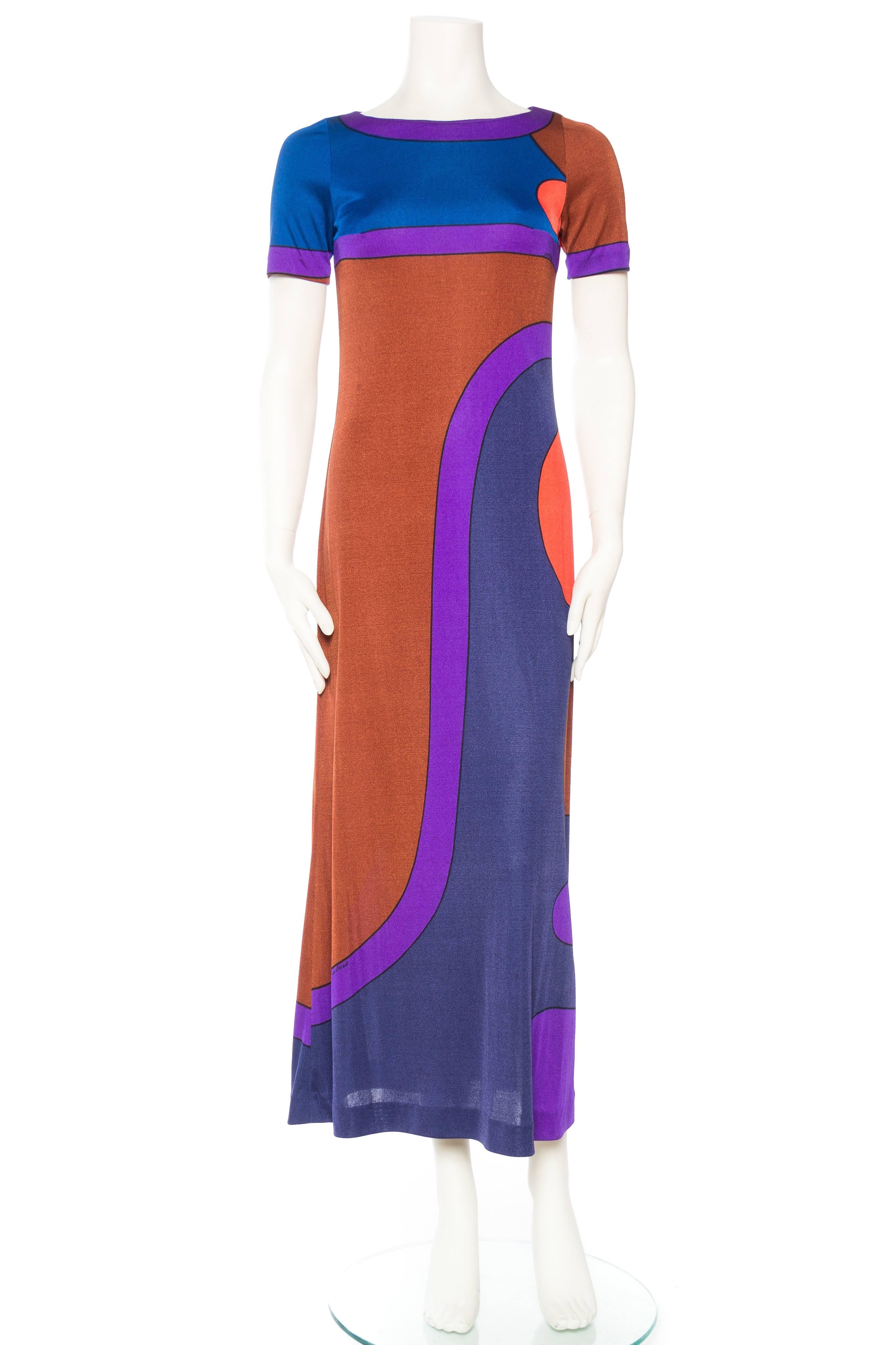 Purple 1960S LOUIS FÉRAUD Silk Jersey Large Scale Op-Art Mod Printed Dress