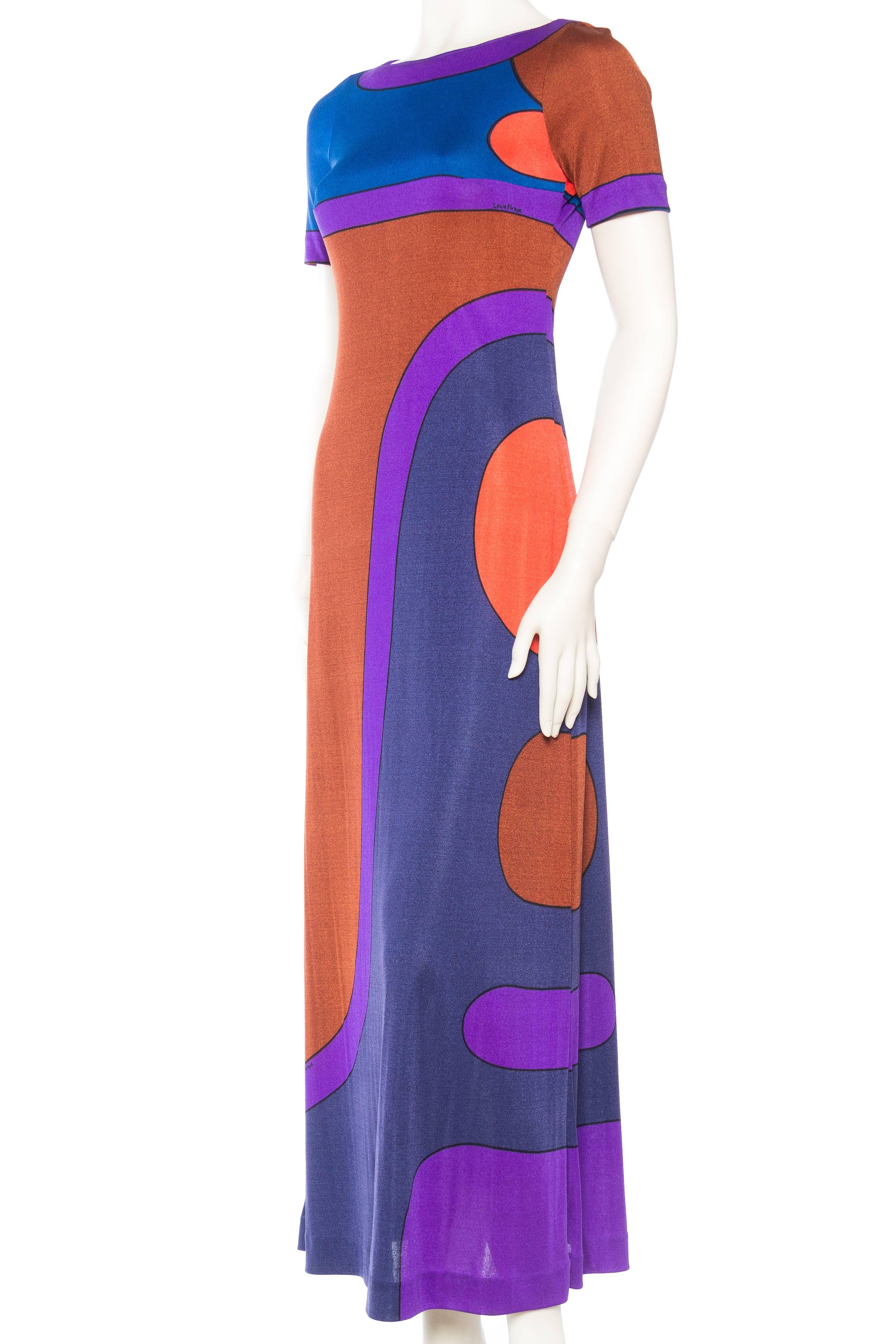Women's 1960S LOUIS FÉRAUD Silk Jersey Large Scale Op-Art Mod Printed Dress