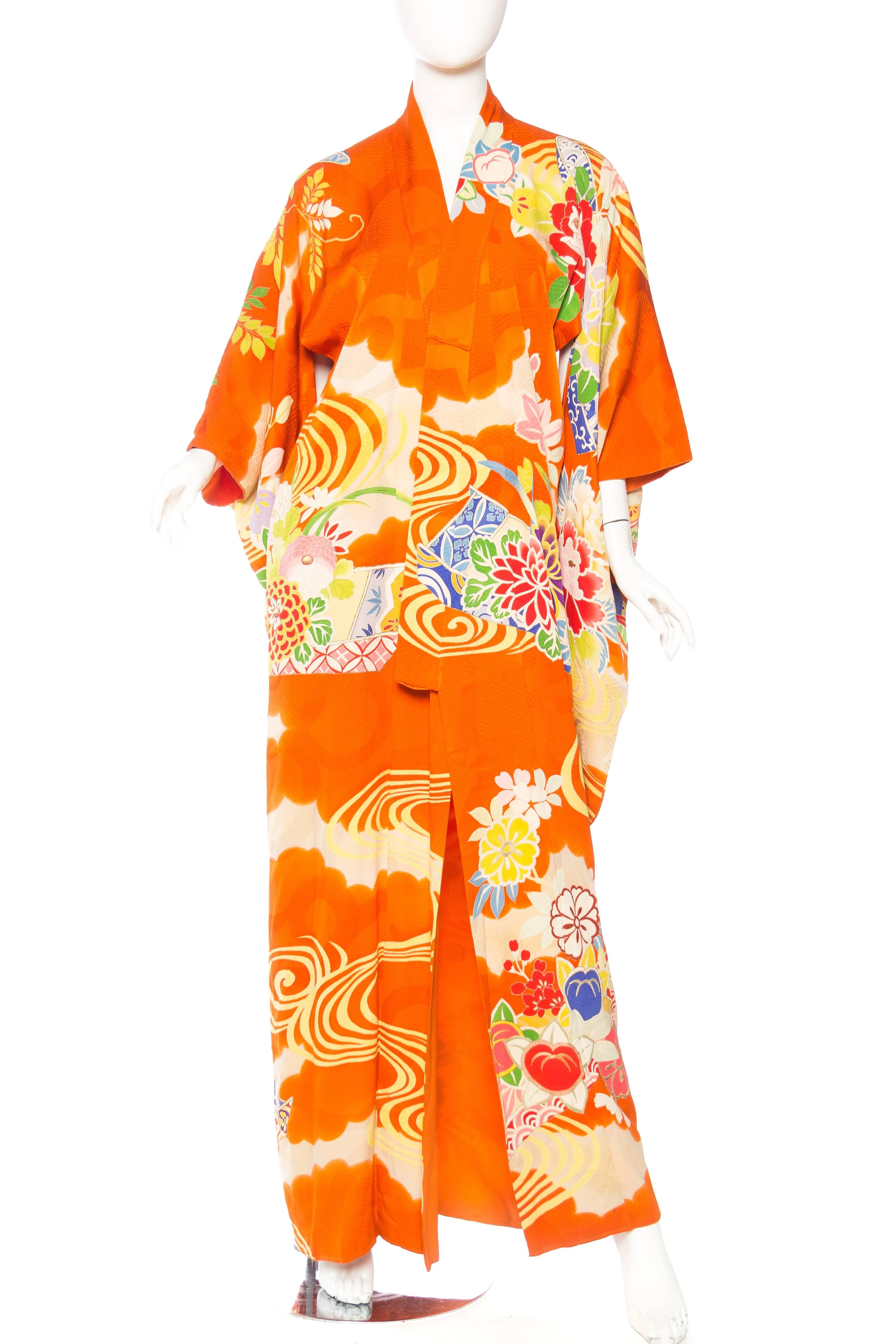 A beautiful and rare mid-century example of a kimono for a young woman for "Girl's Day" Lovingly hand painted and detailed with small areas of embroidery. 