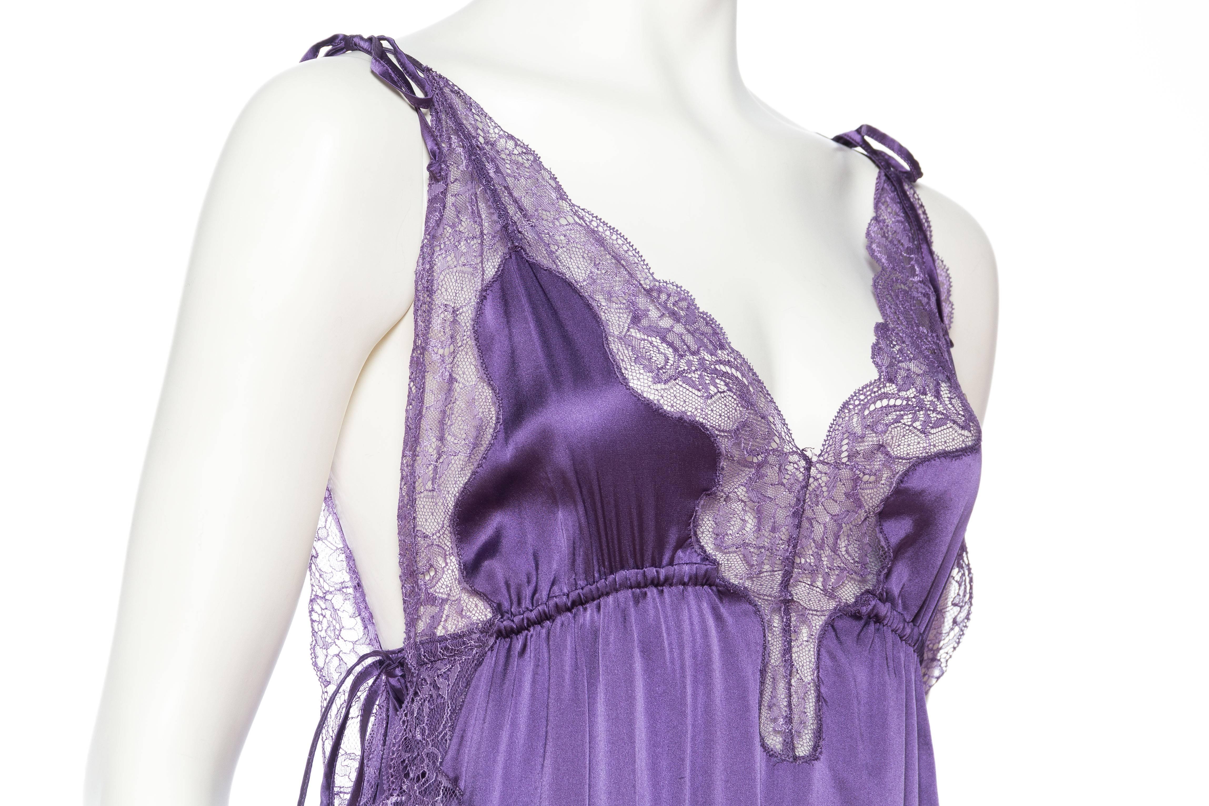 Purple John Galliano  Satin and Lace Slip Dress