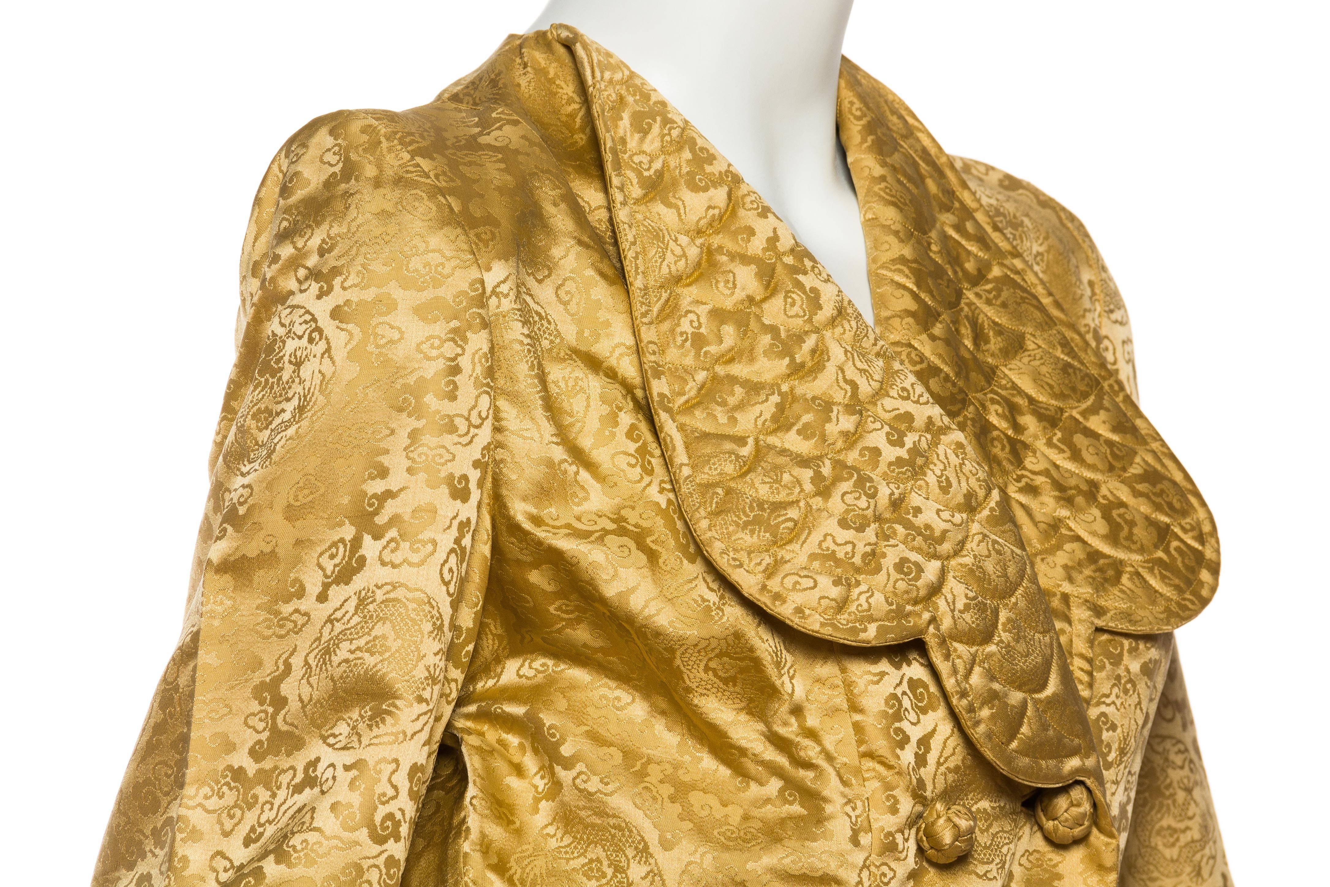 Brown 1940s Chinese Silk Damask Robe