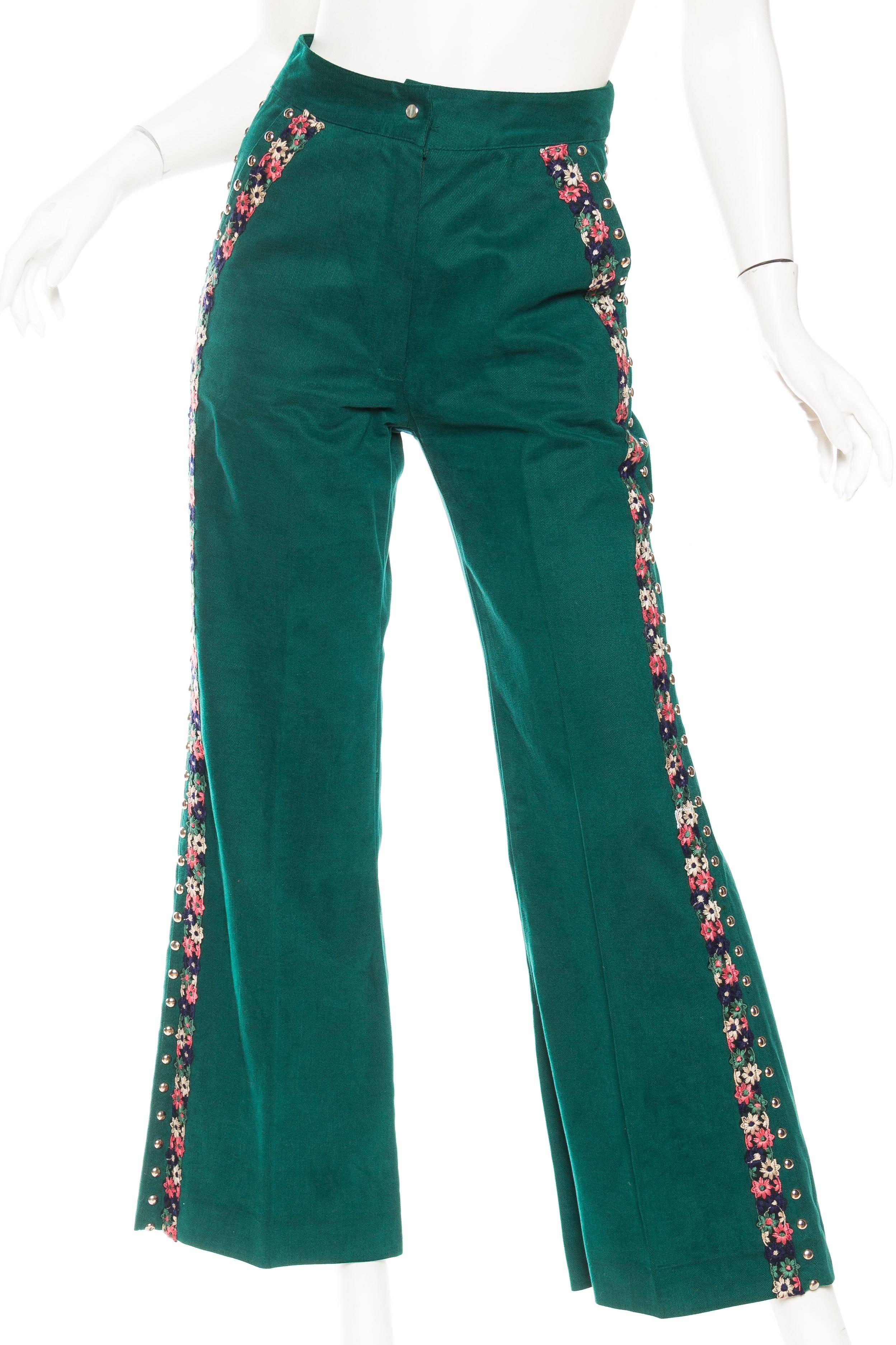 Gucci Style 1970s Studded Denim Suit with Floral Embroidery 4