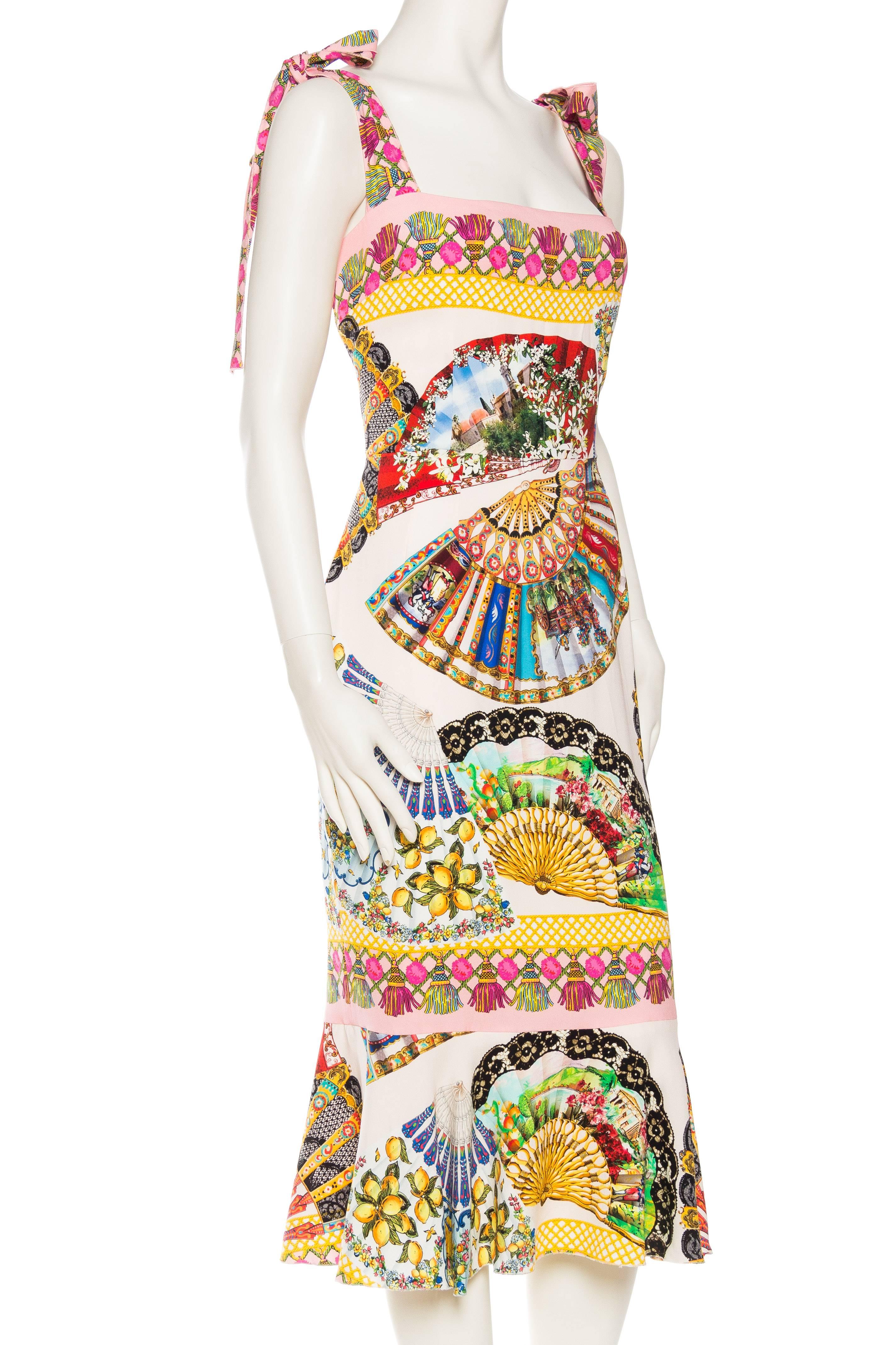 Beige Dolce & Gabbana 1990s Fan Print Dress