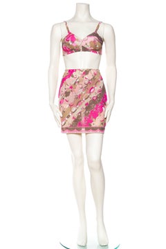 1960S EMILIO PUCCI Pink Nylon Jersey Bra, Panties, And Skirt Slip Ensemble