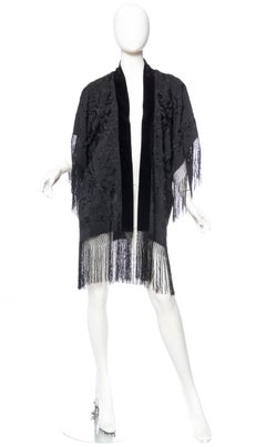 Fringed Silk Kimono made from 1920s Chinese Piano Shawl