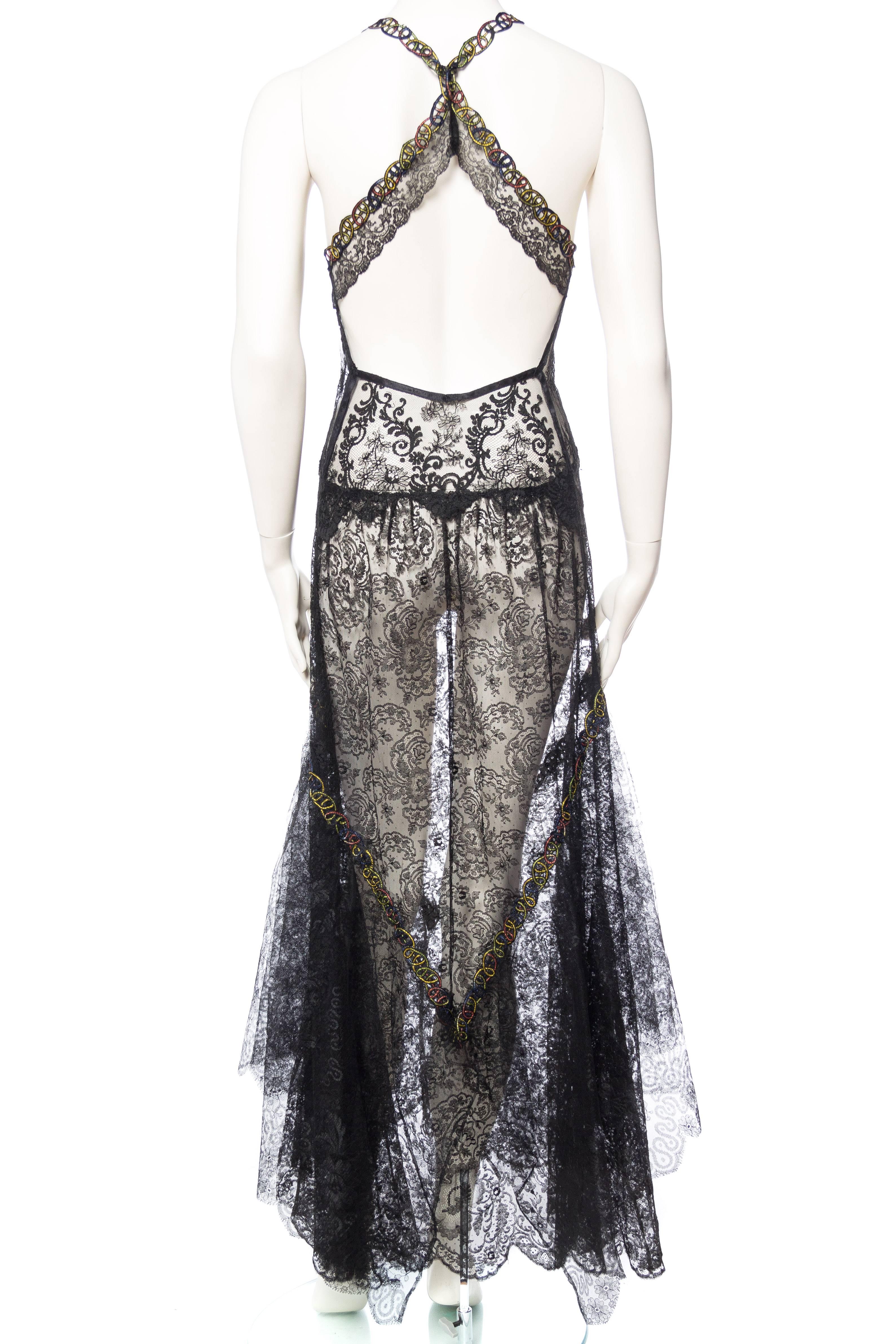 Women's Backless Dress in Sheer Victorian Lace with 1920s Beaded Details