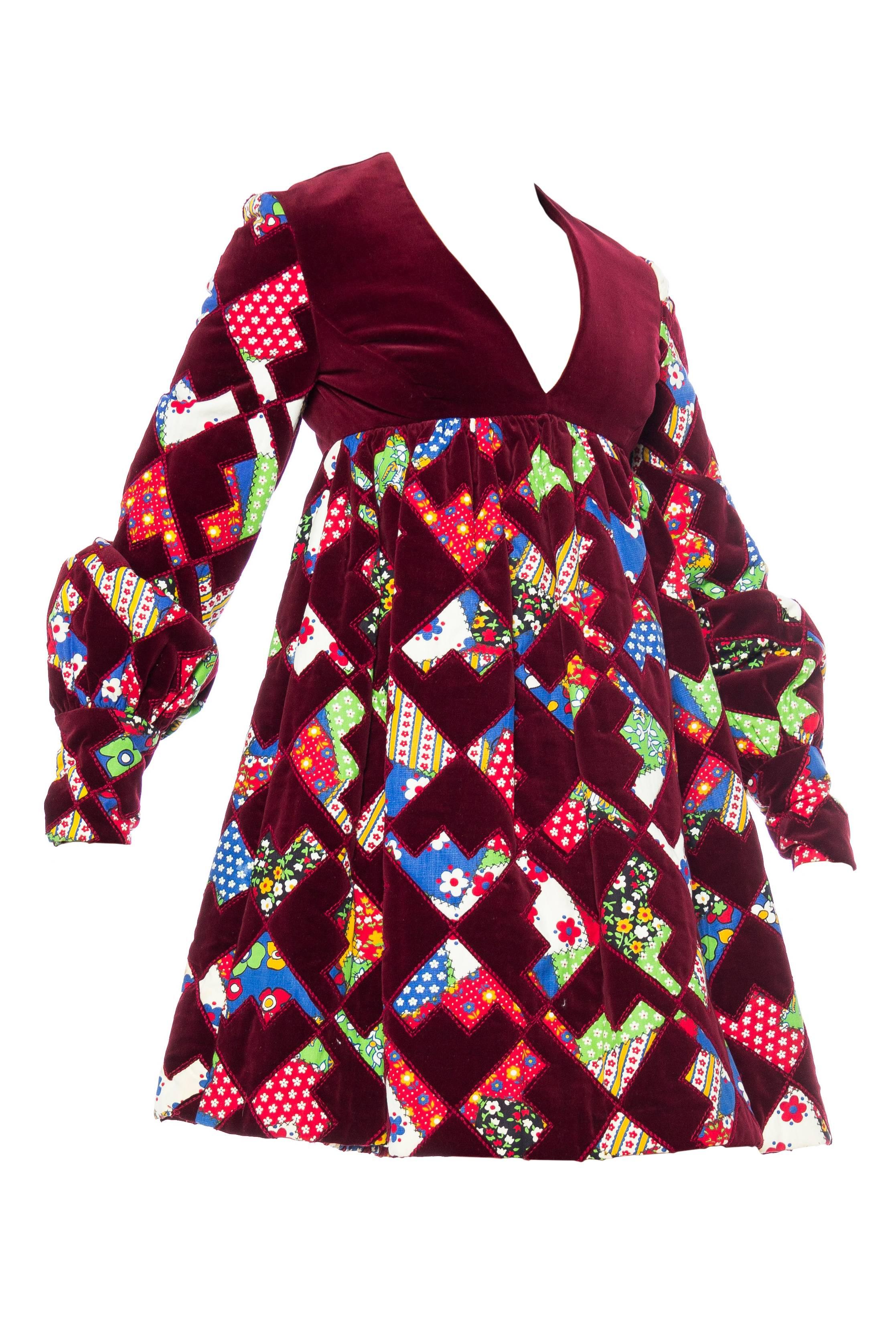 Purple 1960s Gayle Kirkpatrick velvet patchwork dress