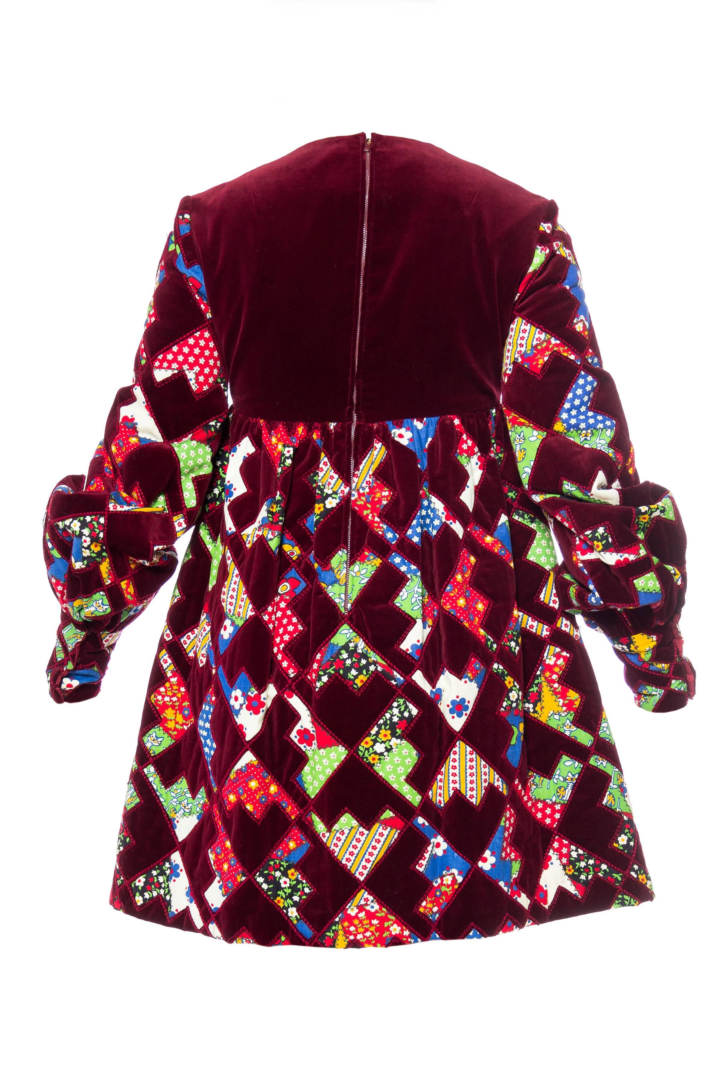 1960s Gayle Kirkpatrick velvet patchwork dress In Excellent Condition In New York, NY