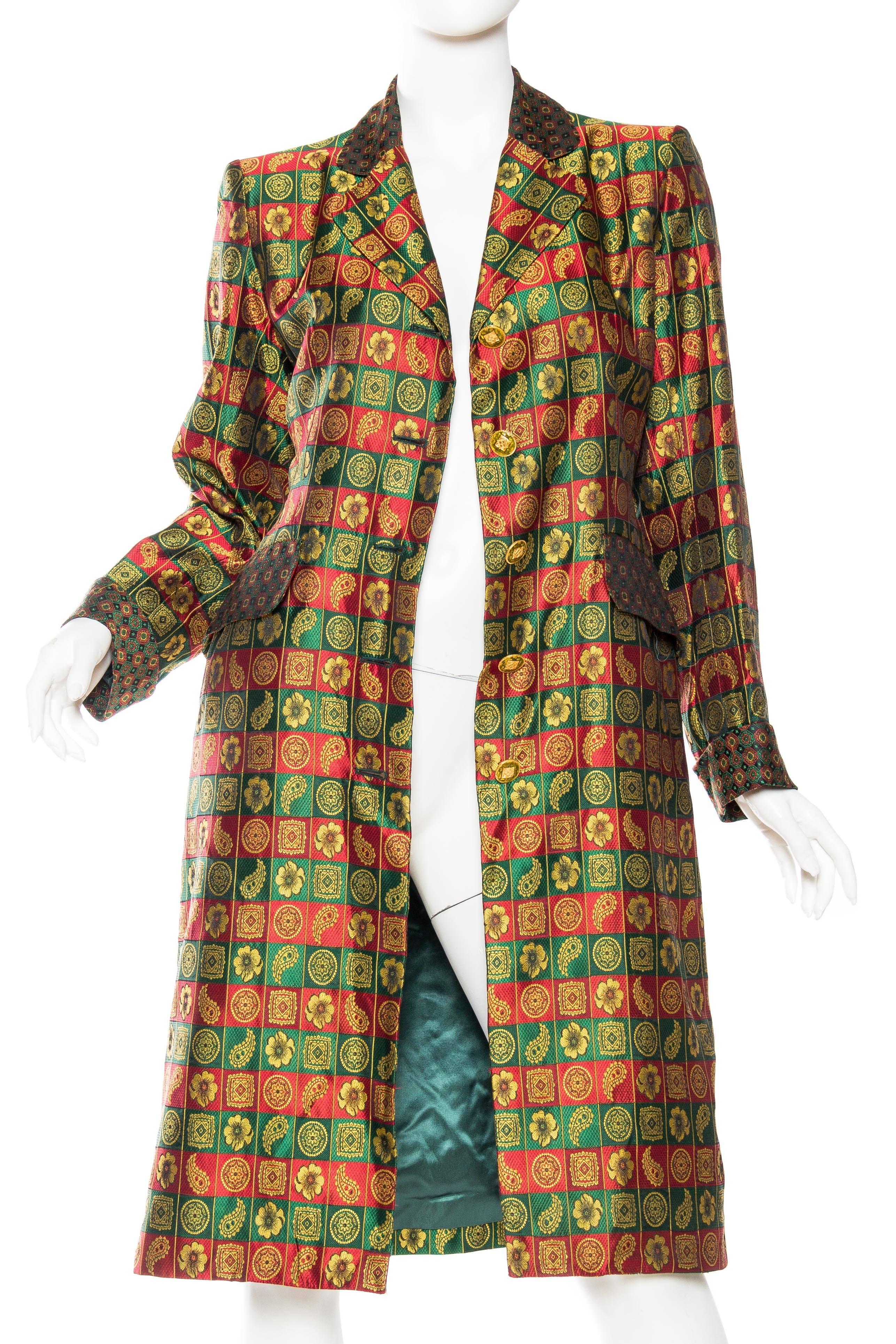 1980S YVES SAINT LAURENT Indian Silk Brocade Coat In Excellent Condition For Sale In New York, NY