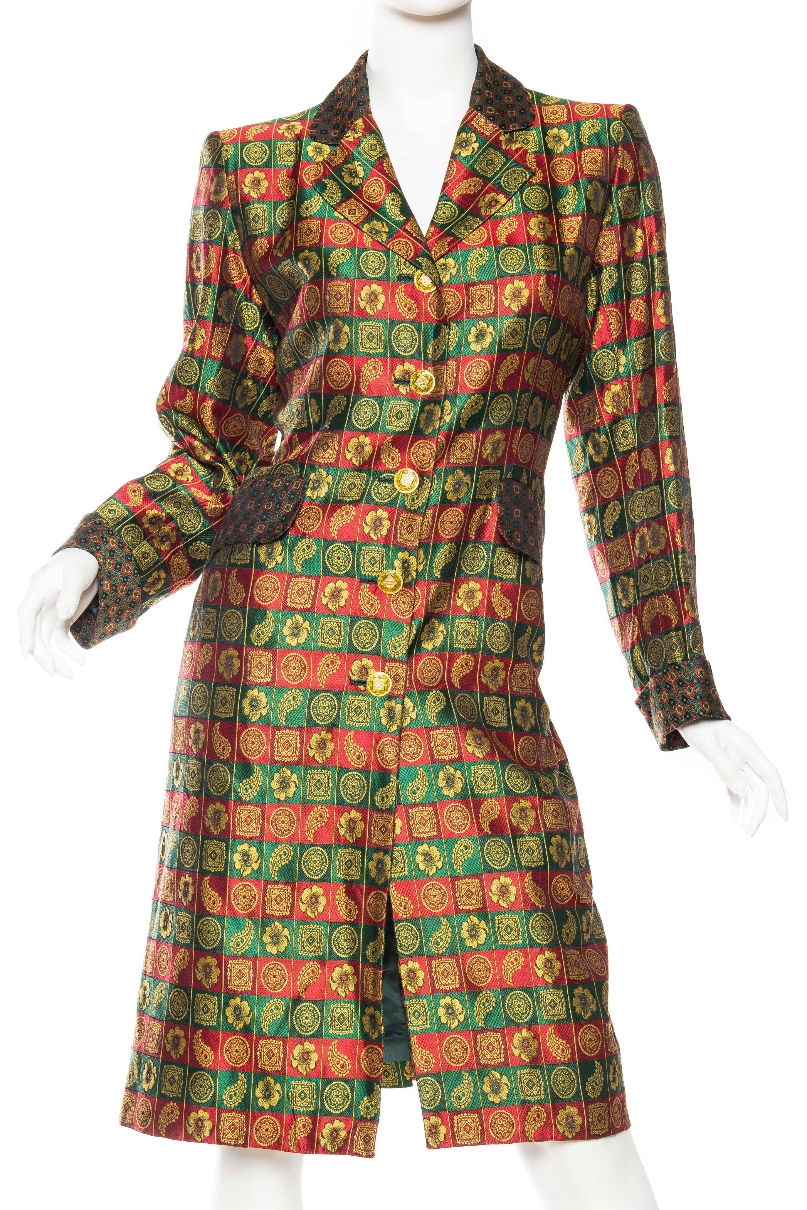 Brown 1980S YVES SAINT LAURENT Indian Silk Brocade Coat For Sale