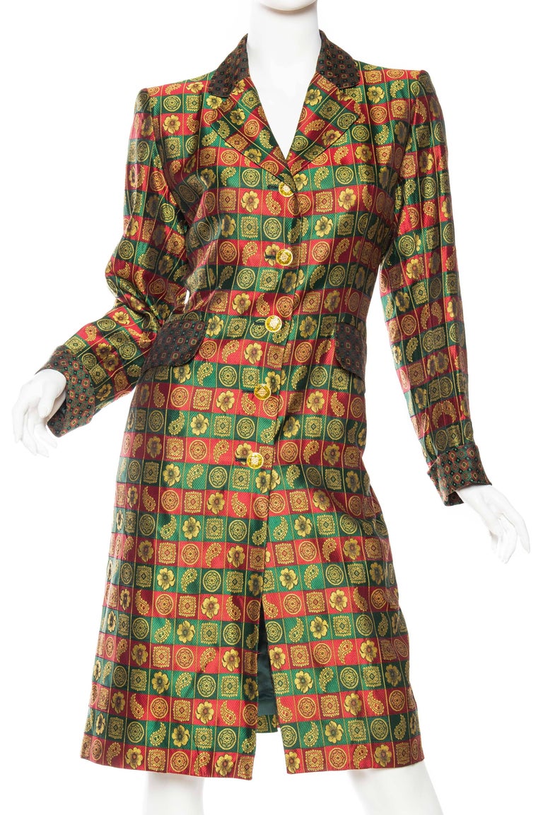 1980S YVES SAINT LAURENT Indian Silk Brocade Coat In Excellent Condition For Sale In New York, NY