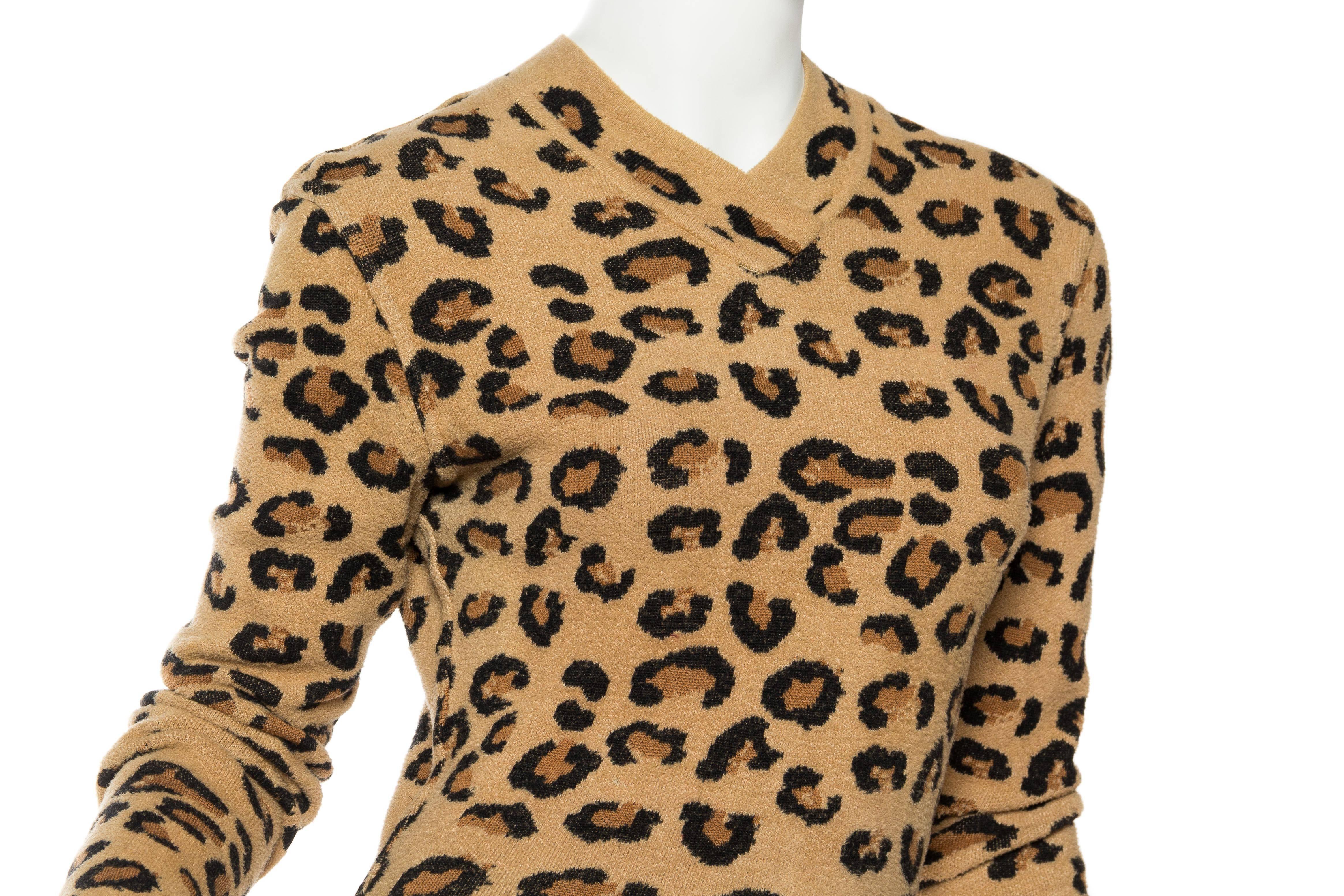 Women's AZZEDINE ALAIA Wool Blend Knit Iconic 1991 Leopard Collection Dress