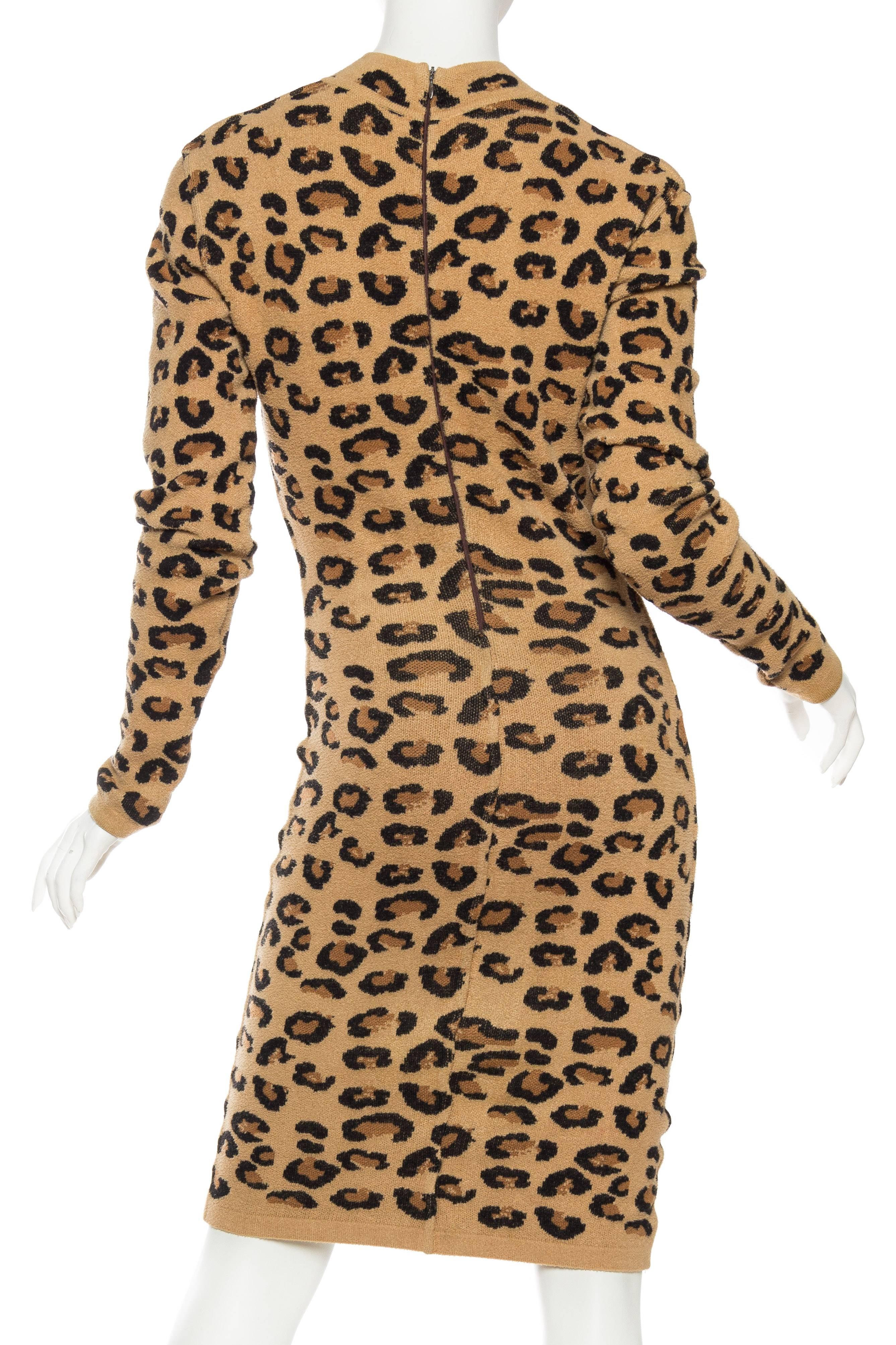 AZZEDINE ALAIA Wool Blend Knit Iconic 1991 Leopard Collection Dress In Excellent Condition In New York, NY