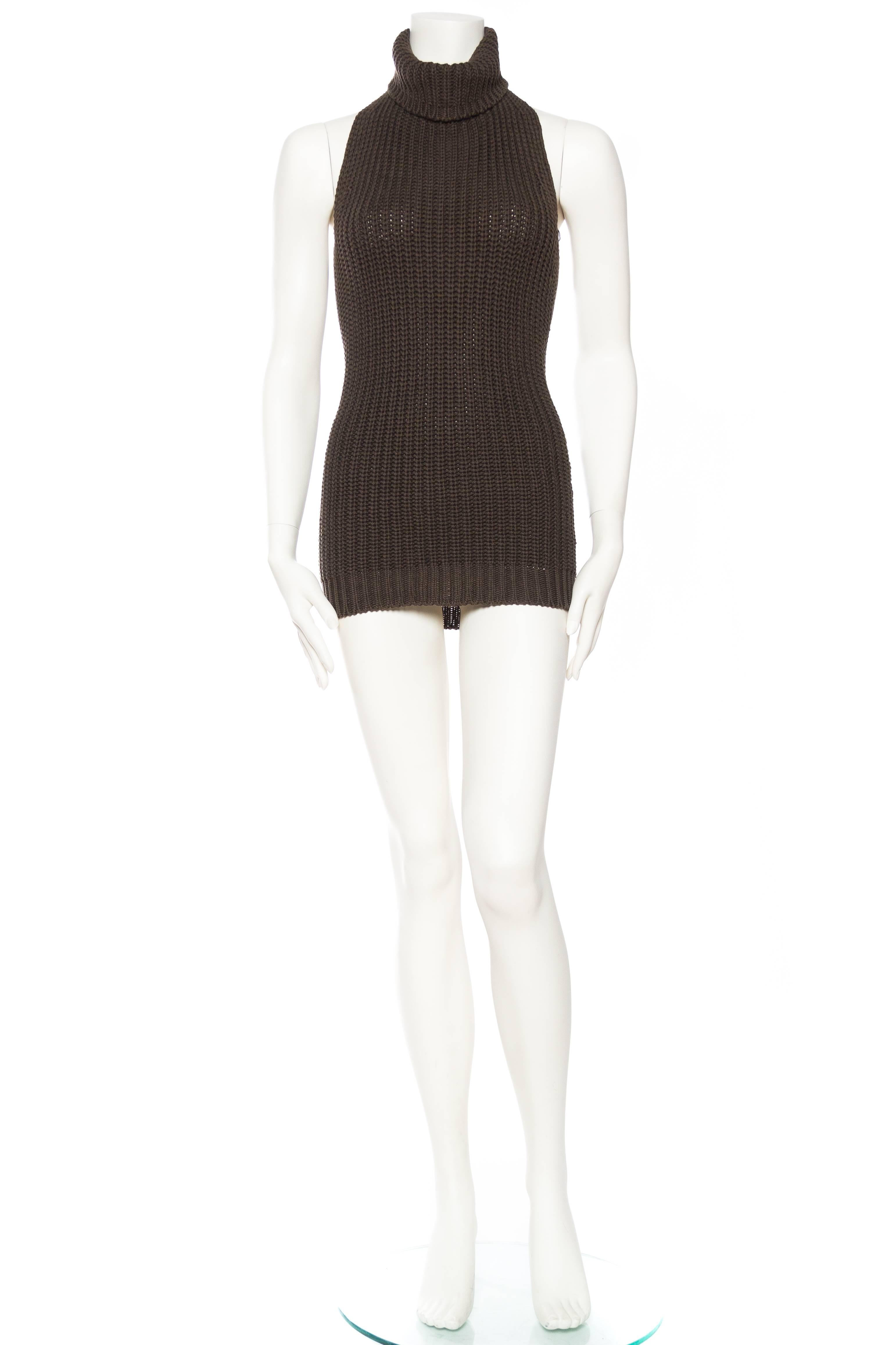 Black 1990S Cotton Backless Knit Cowl Neck Halter Top Mini Dress