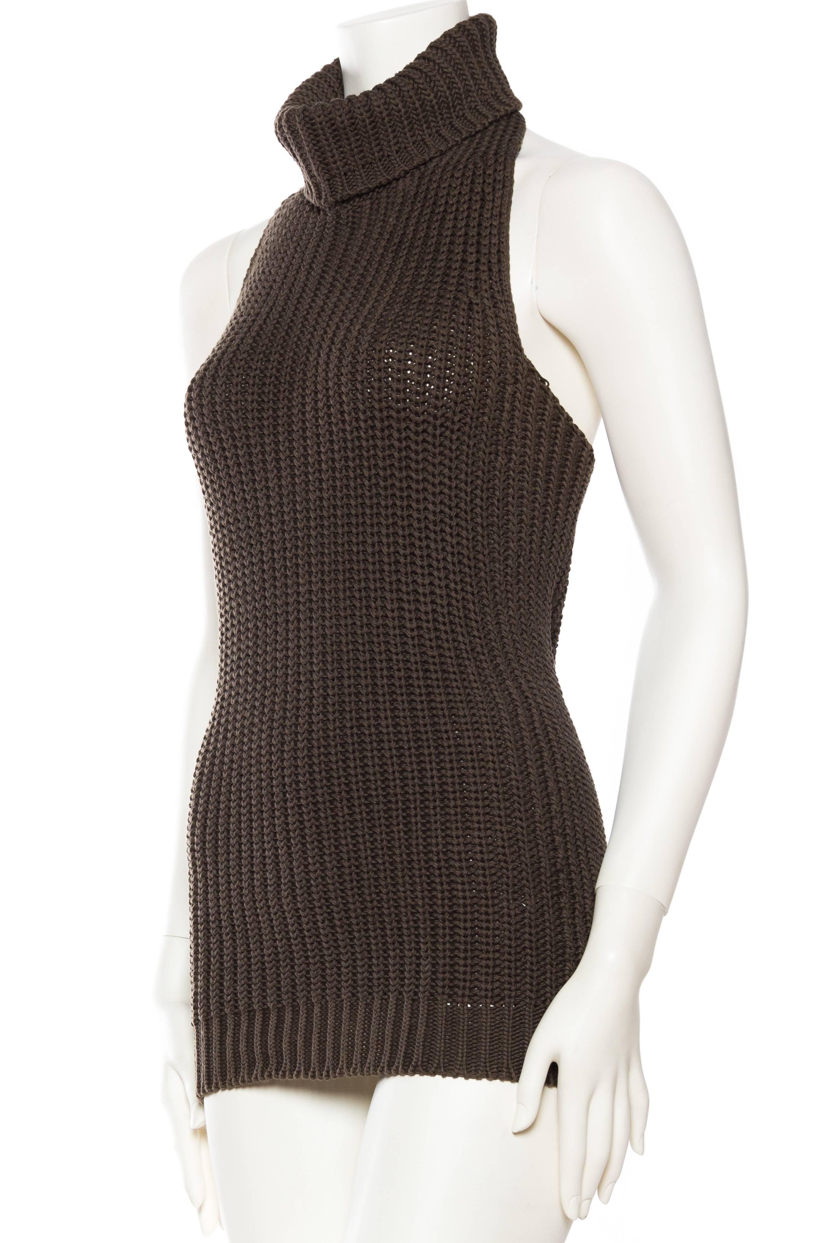 Women's 1990S Cotton Backless Knit Cowl Neck Halter Top Mini Dress