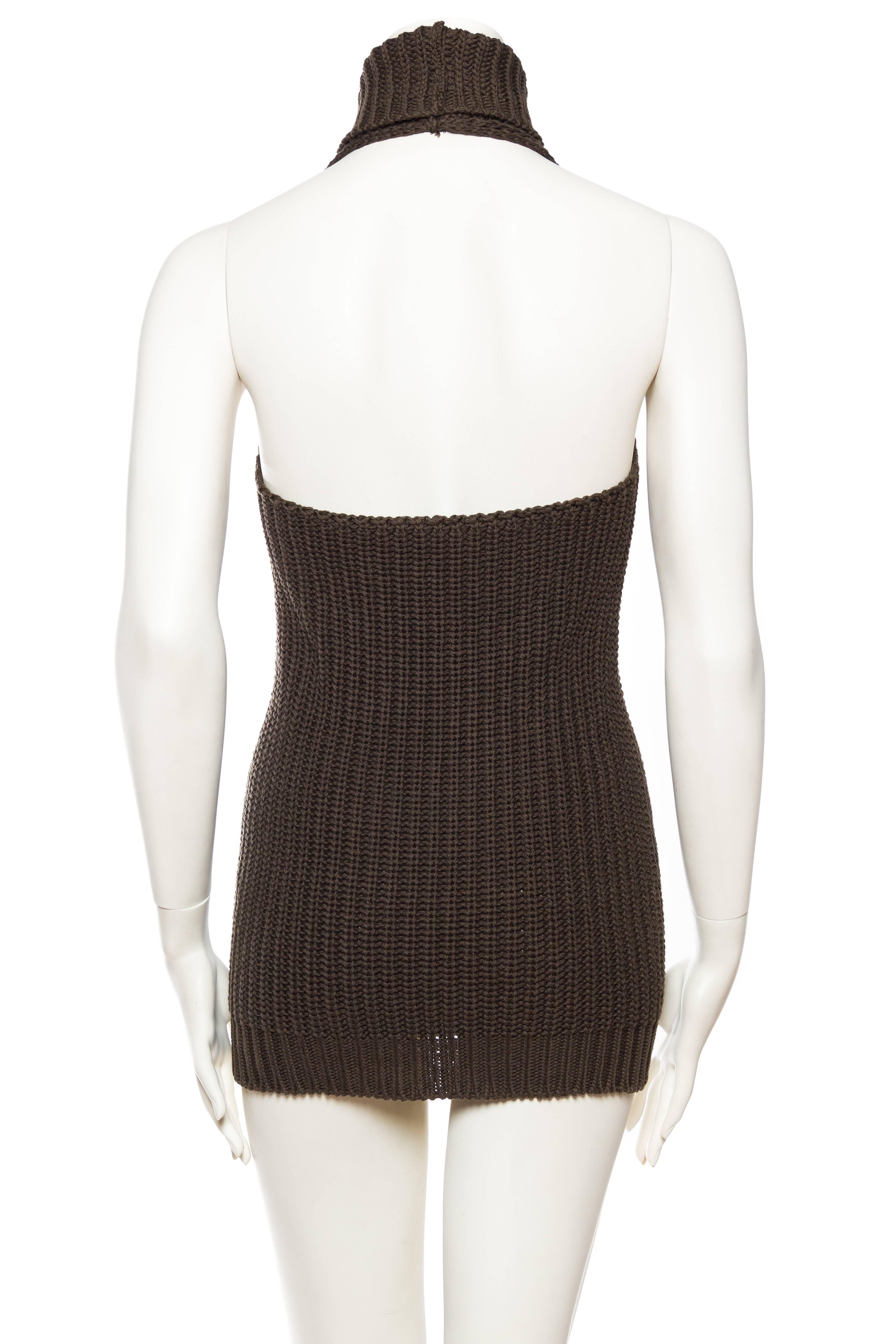 1990S Cotton Backless Knit Cowl Neck Halter Top Mini Dress 1