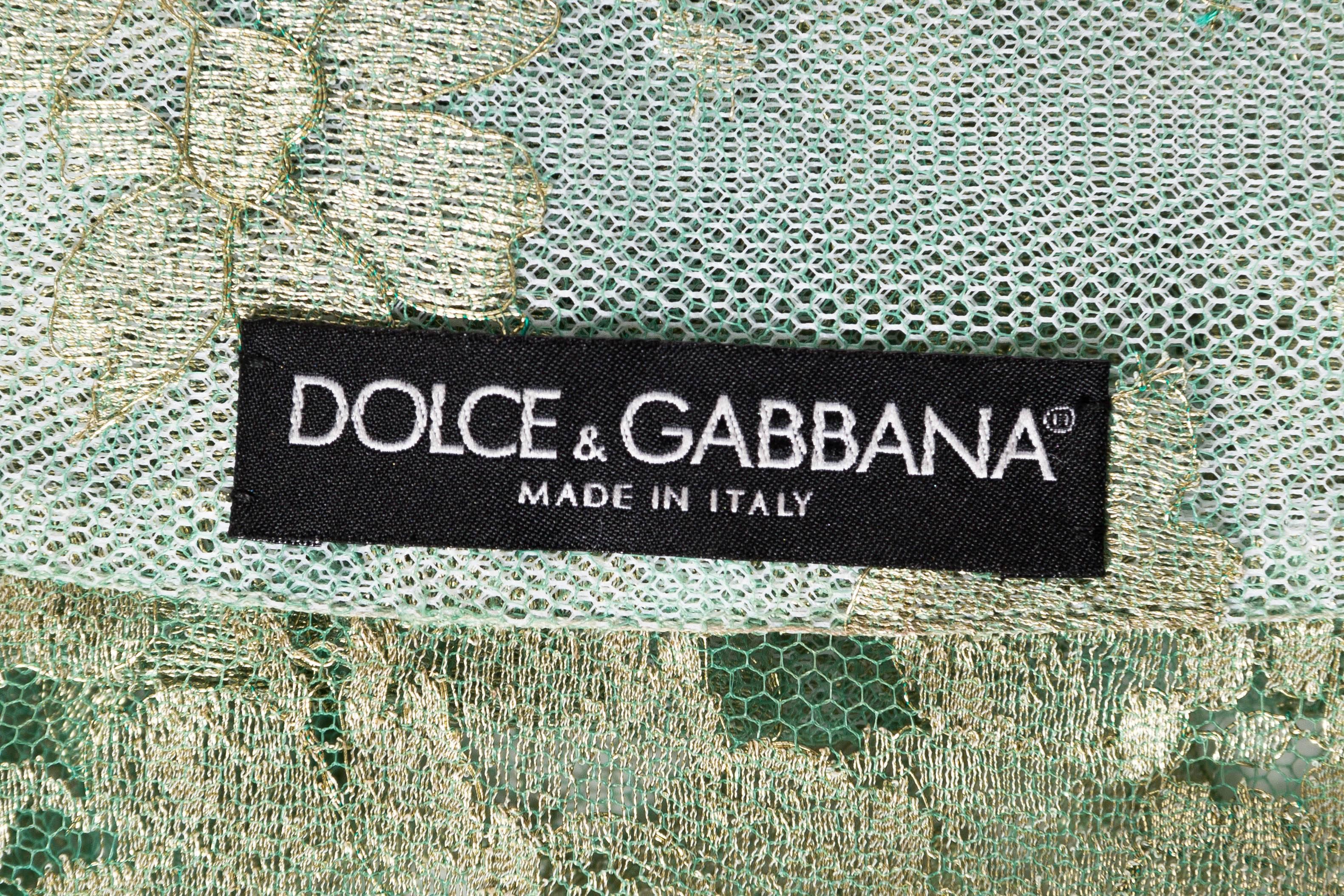 1990S DOLCE & GABBANA Mint Green Sheer Silk Lurex Chantilly Lace Shirt Dress 5