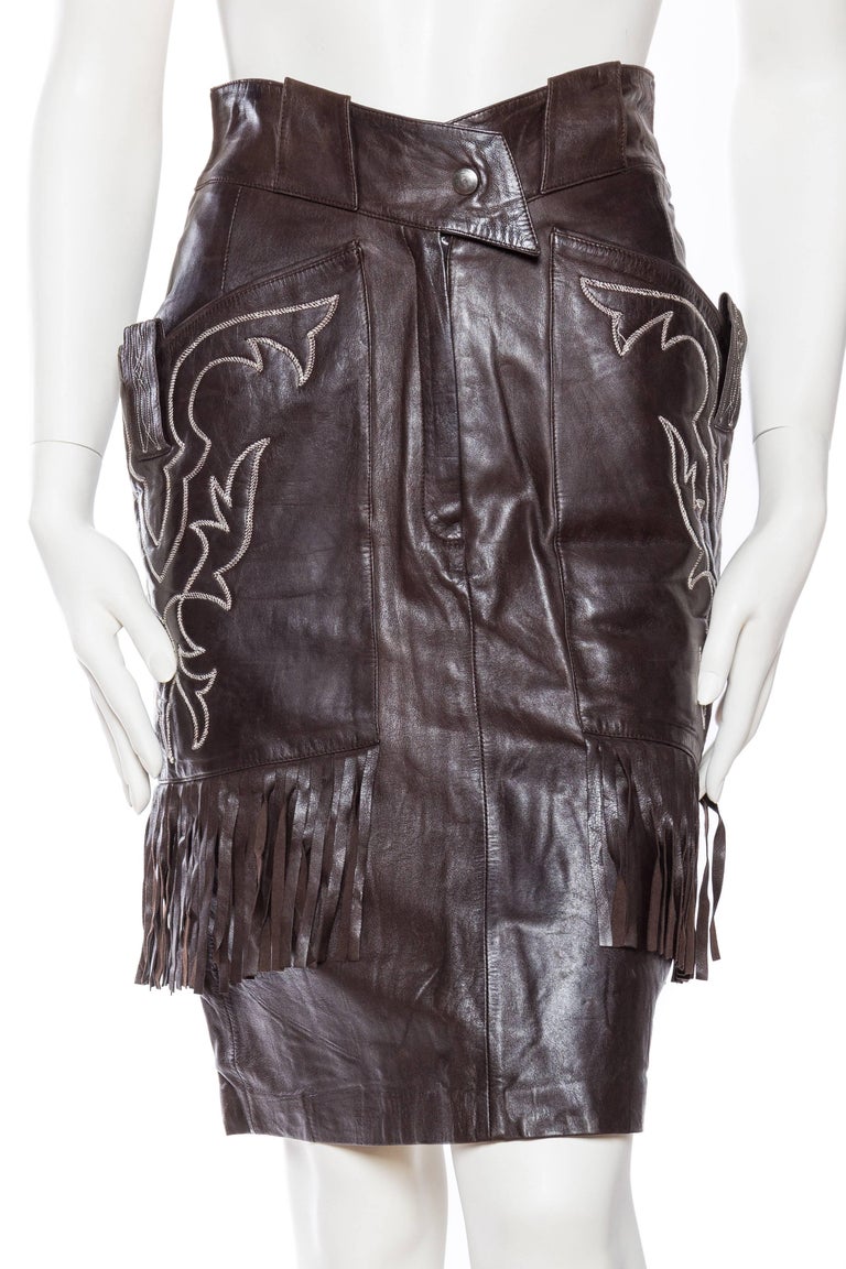 1990s Claude Montana Fringe Leather Skirt