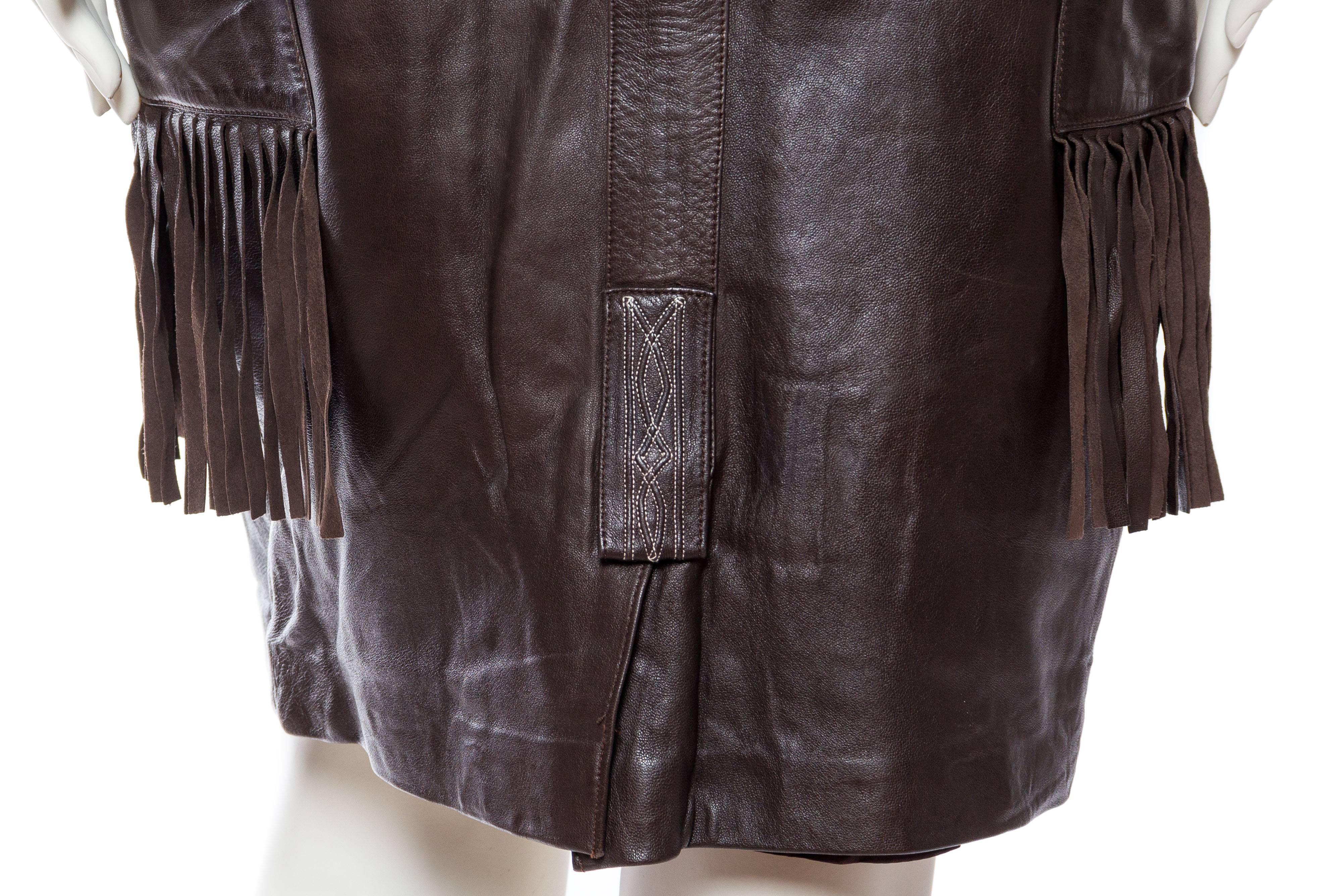 Famous Claude Montana Western Leather Skirt with Fringe 1