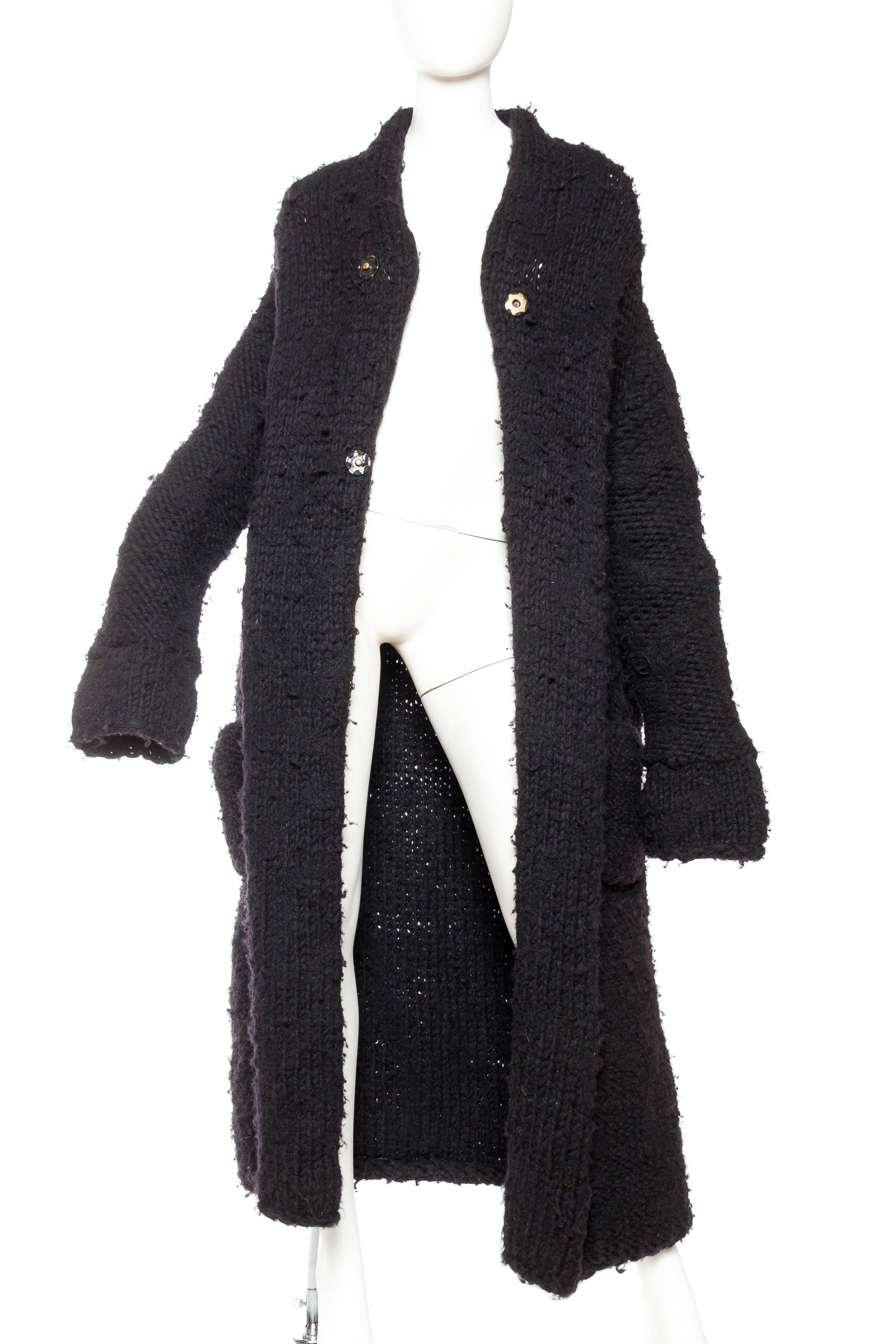 Black Chunky Deconstructed Knit Avant Guarde Belgian Sweater Coat