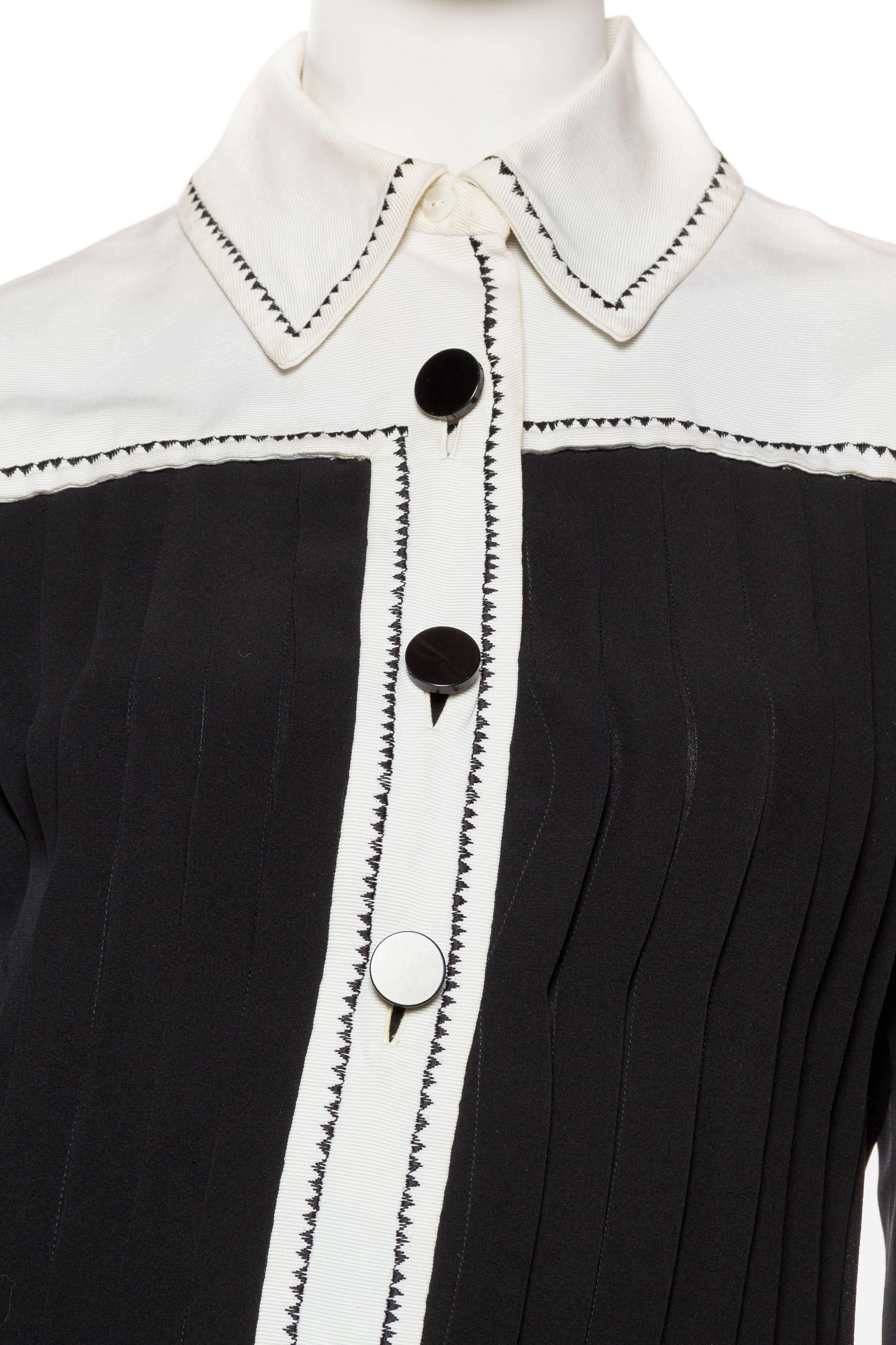 1960S PERTEGAZ COUTURE Black & White Silk Pleated Mod Dress 3