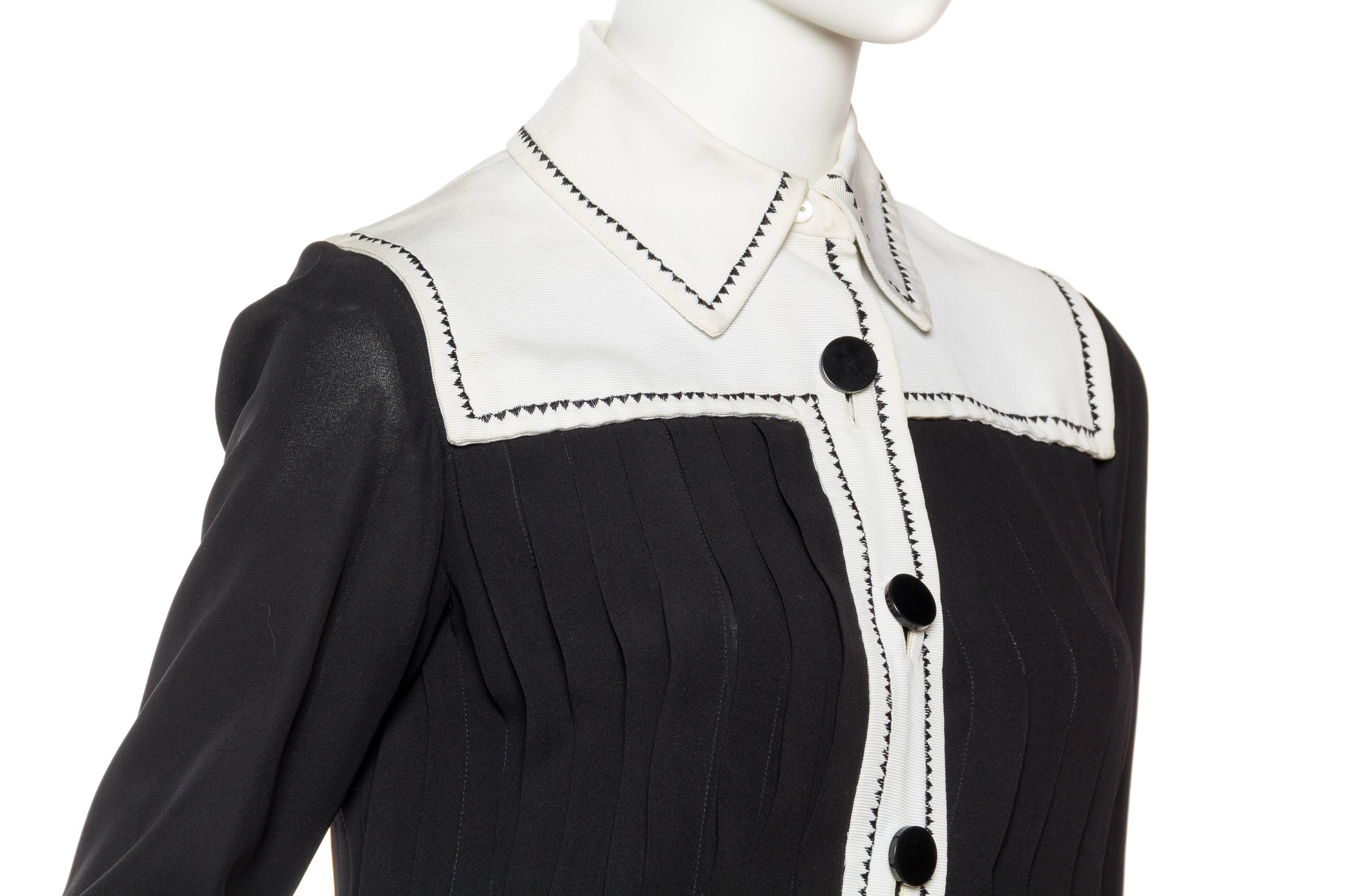 1960S PERTEGAZ COUTURE Black & White Silk Pleated Mod Dress 2