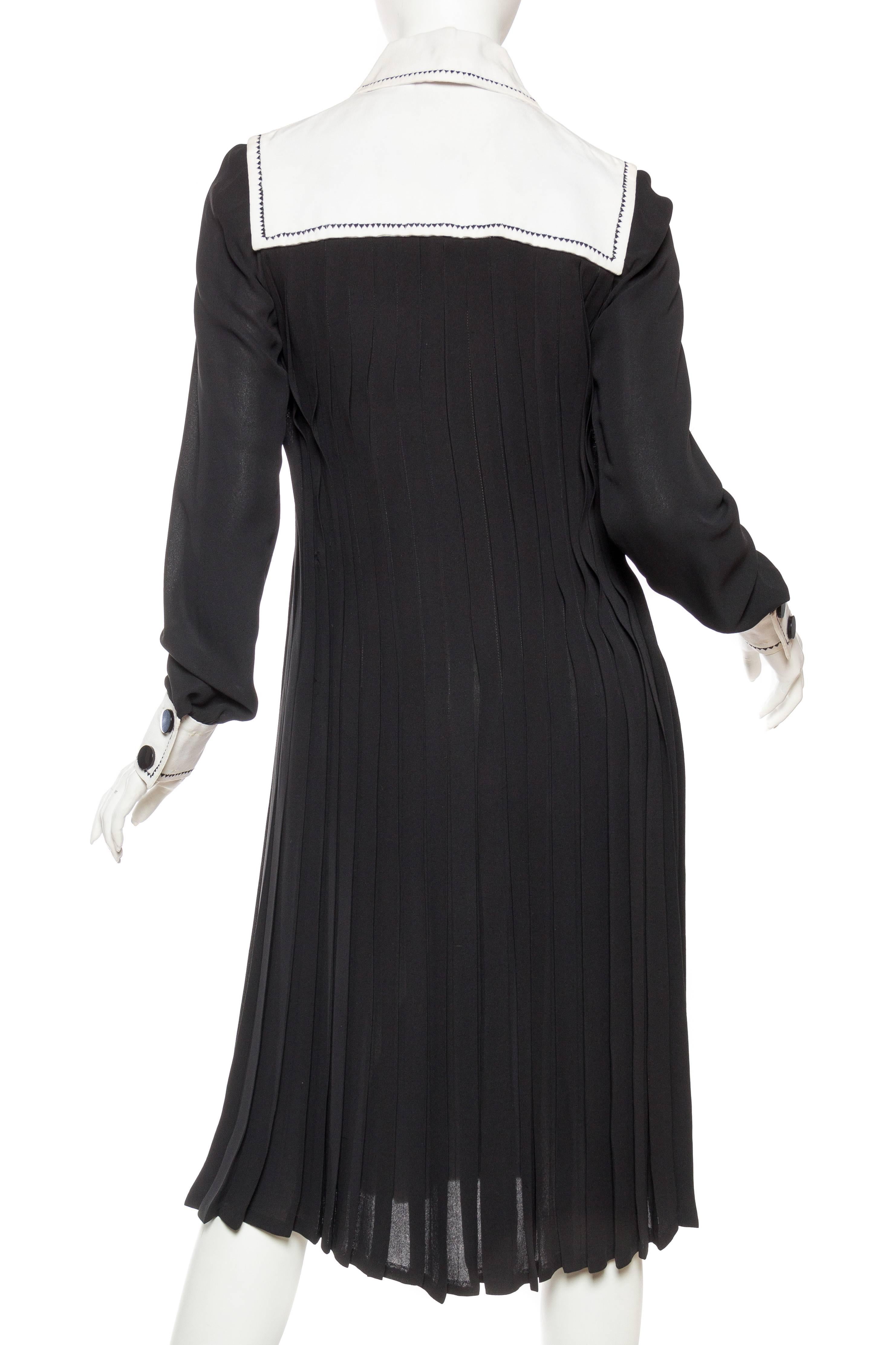 1960S PERTEGAZ COUTURE Black & White Silk Pleated Mod Dress 1