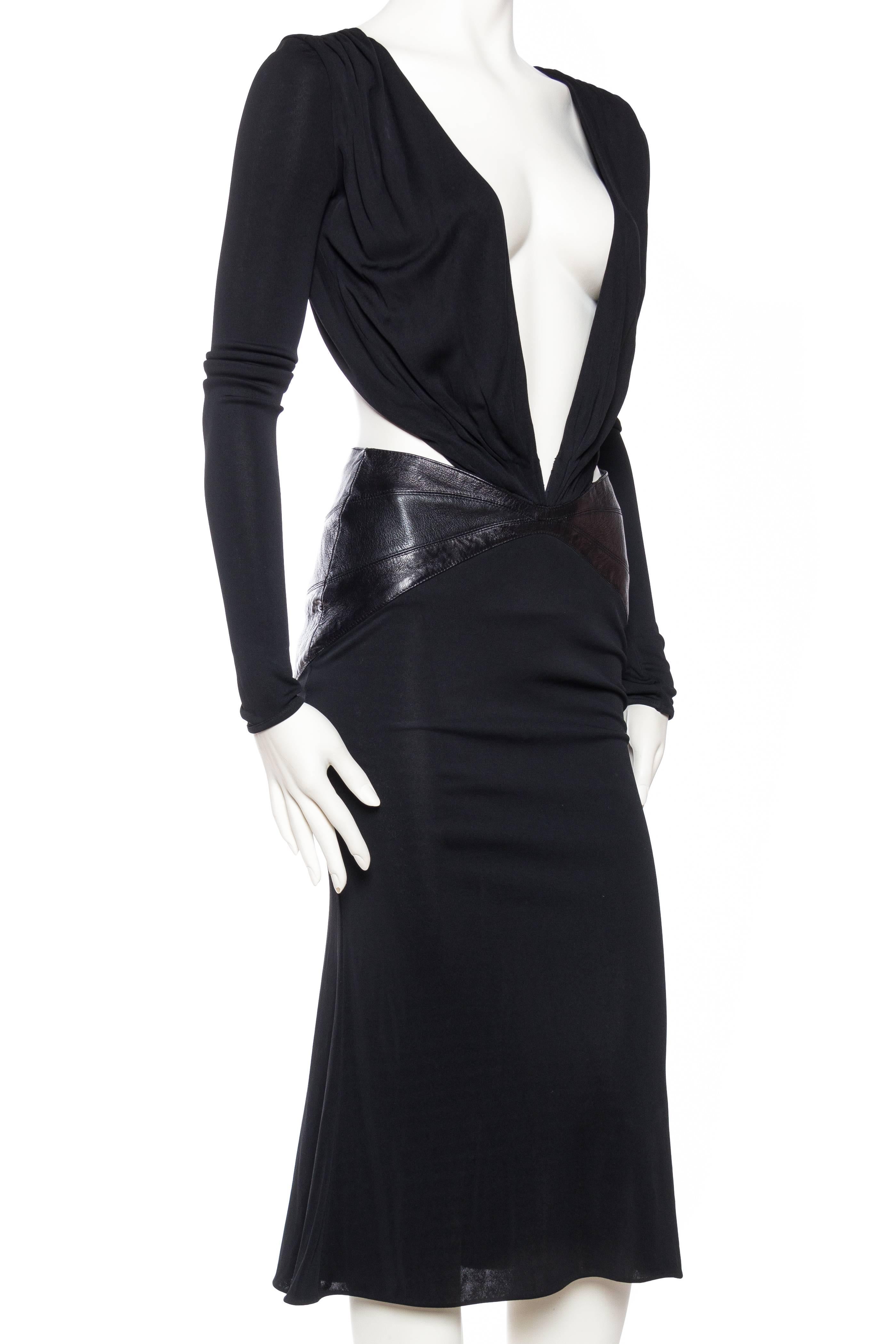 Black Gianni Versace Leather and Jersey Dress