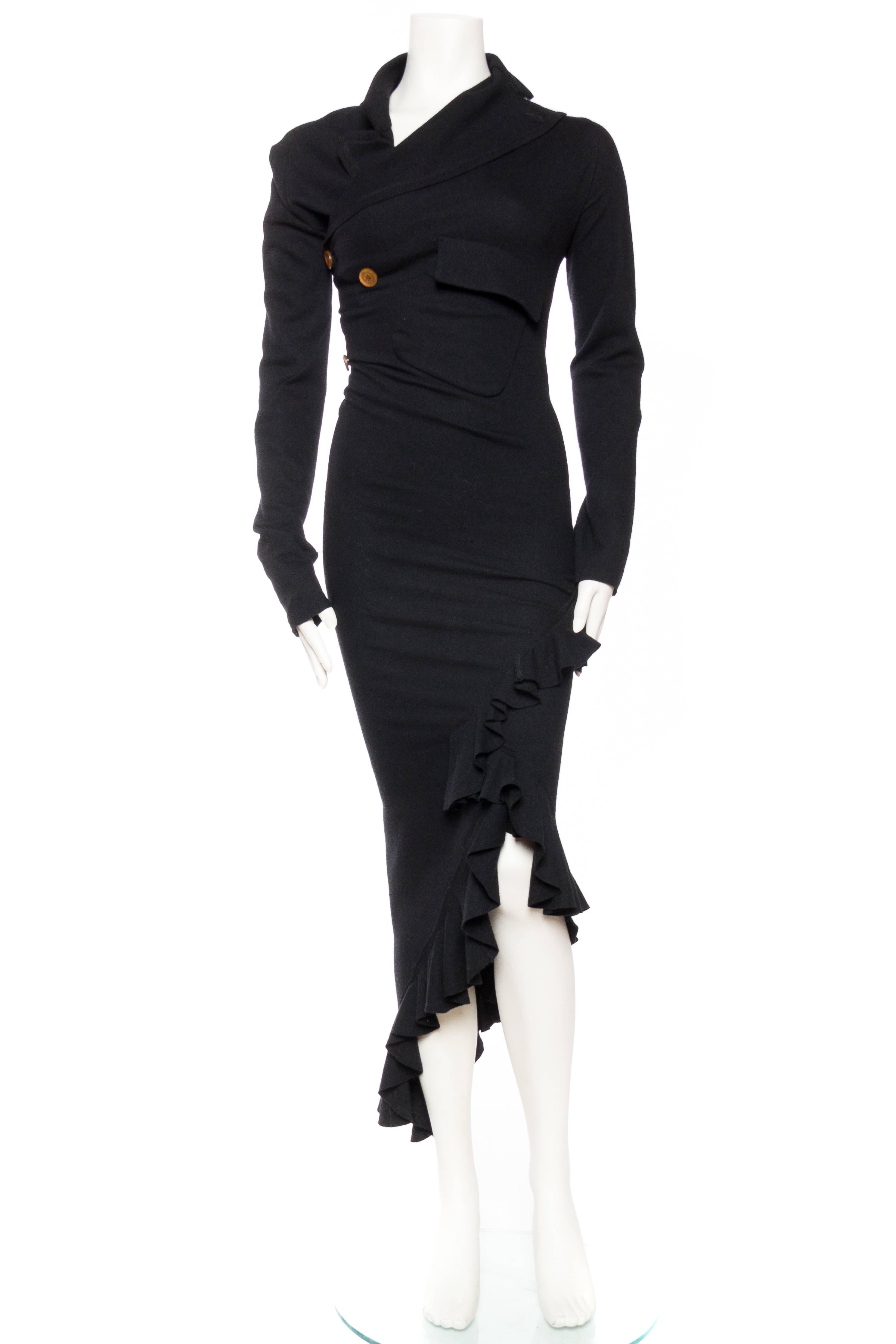 From around the time of the iconic "Bumps and Lumps" collection, this dress shows all the right curves. Shockingly sensual and alluring for Rei Kawakubo this dress has almost an Alaia vibe to it with the body hugging fit. The asymmetrical