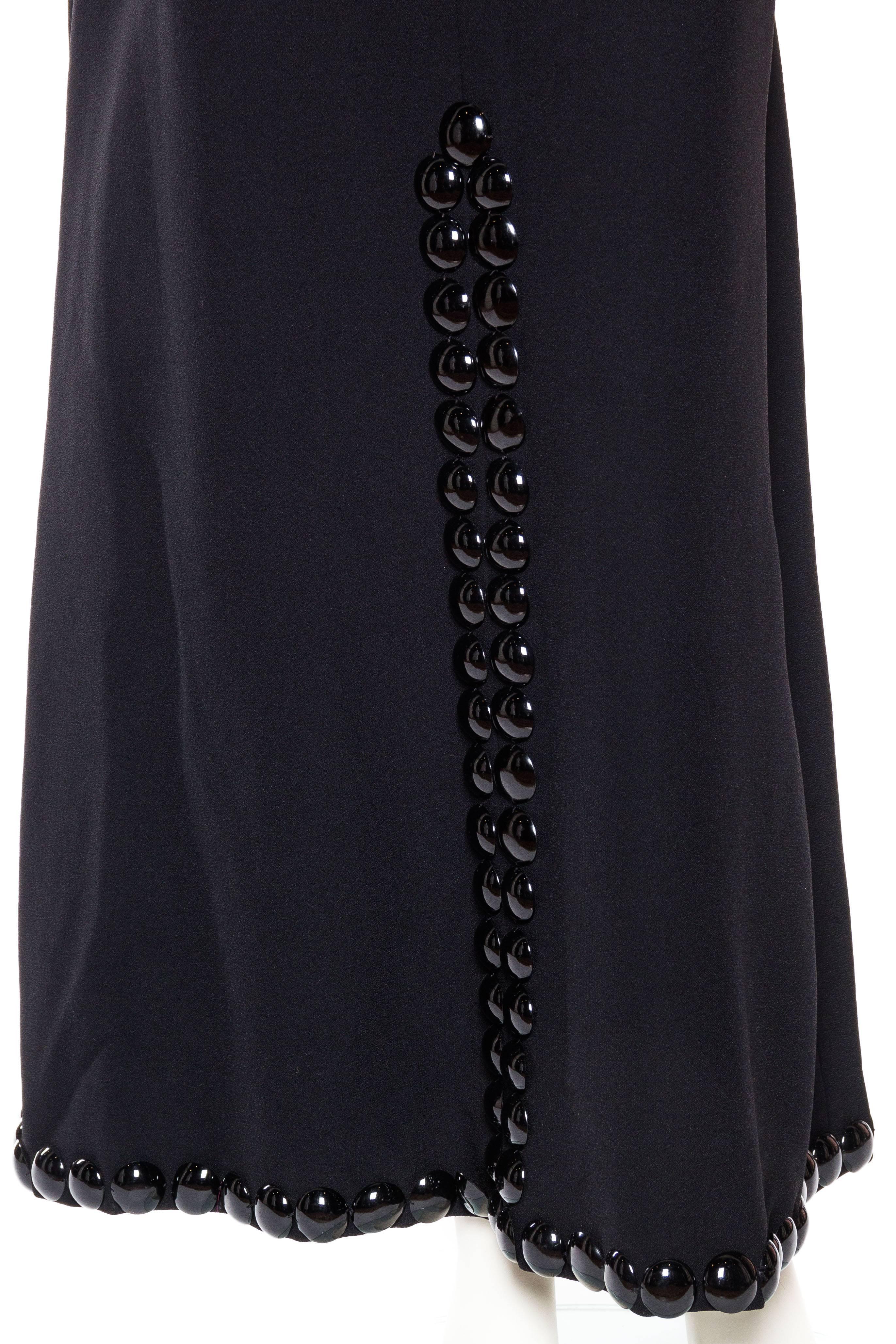 1960S LORIS AZZARO Black Rayon Crepe Empire Waist Gown With Futuristic Domed Pa 1