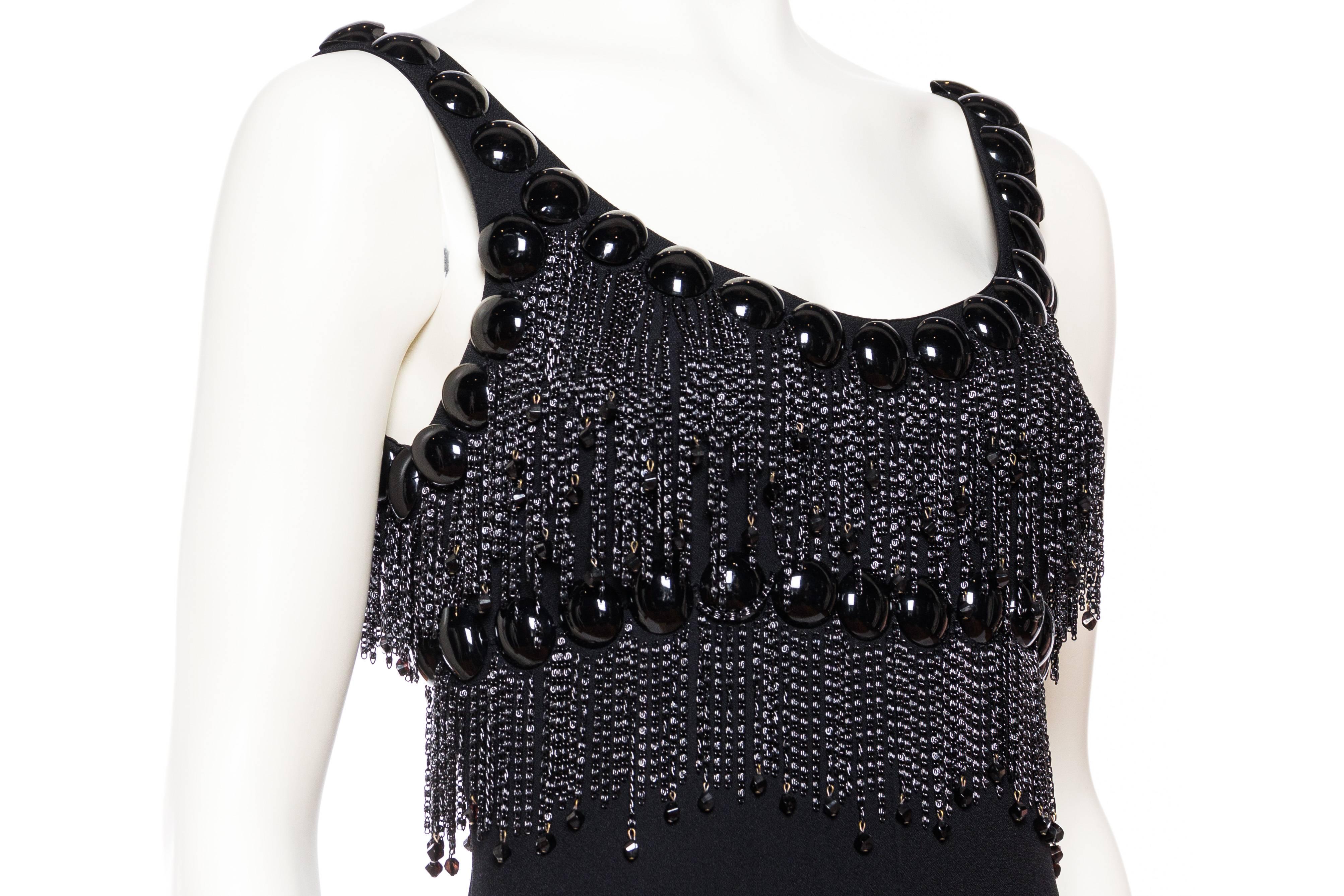 1960S LORIS AZZARO Black Rayon Crepe Empire Waist Gown With Futuristic Domed Pa In Excellent Condition In New York, NY
