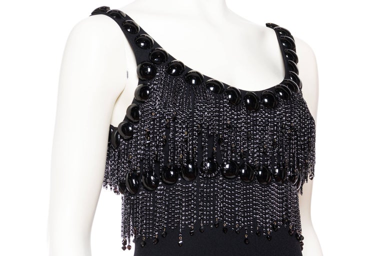 1960S LORIS AZZARO Black Rayon Crepe Empire Waist Gown With Futuristic ...