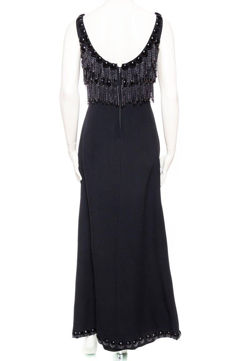 1960S LORIS AZZARO Black Rayon Crepe Empire Waist Gown With Futuristic ...