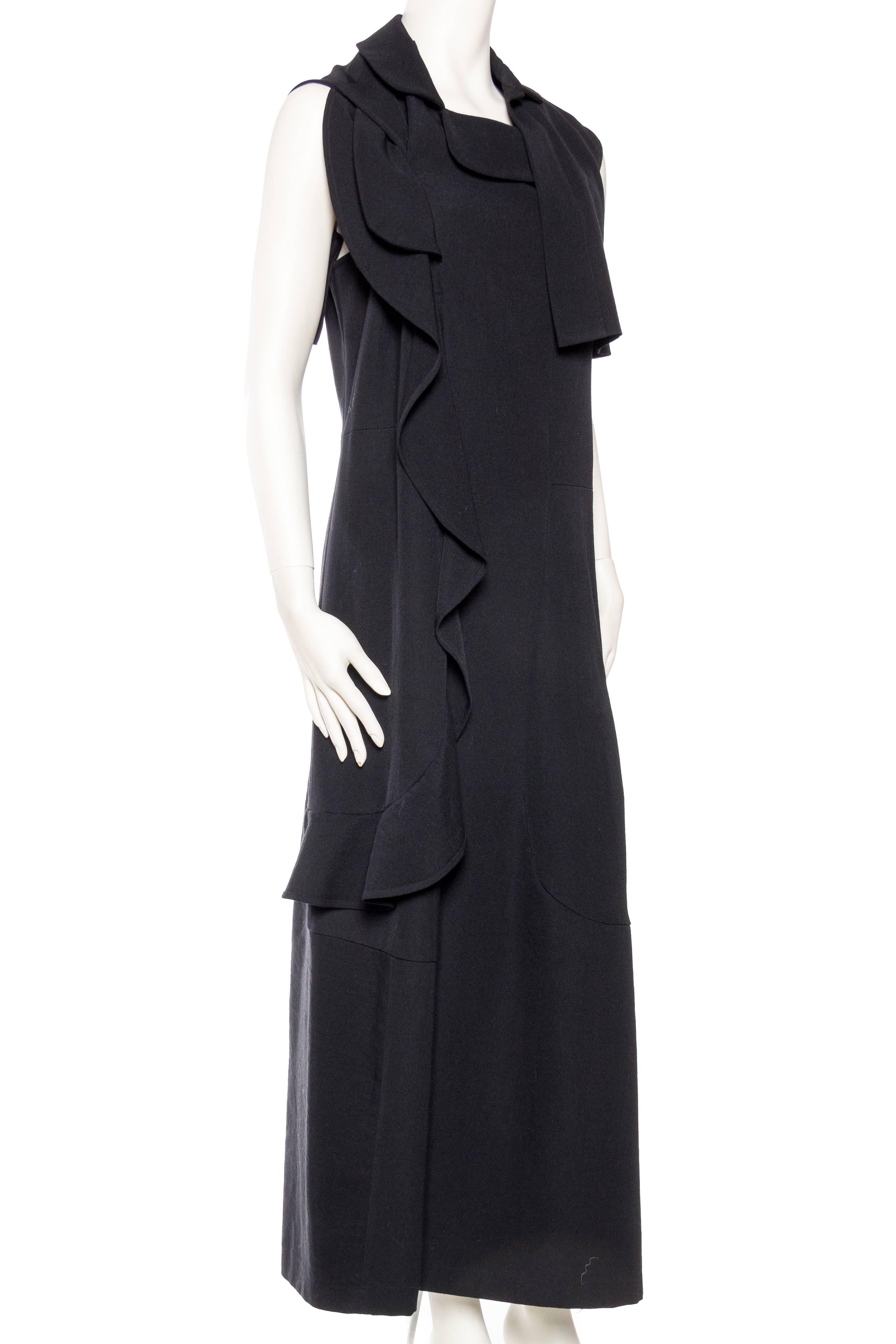 Women's 1990S COMME DES GARCONS Black Wool Deconstructed Ruffled Dress For Sale