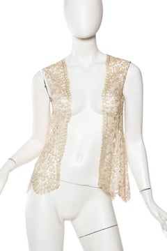 1920S Cream Silk Lace Handmade Vest