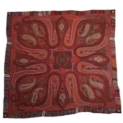 Antique Indian Embroidered Paisley Shawl Blanket