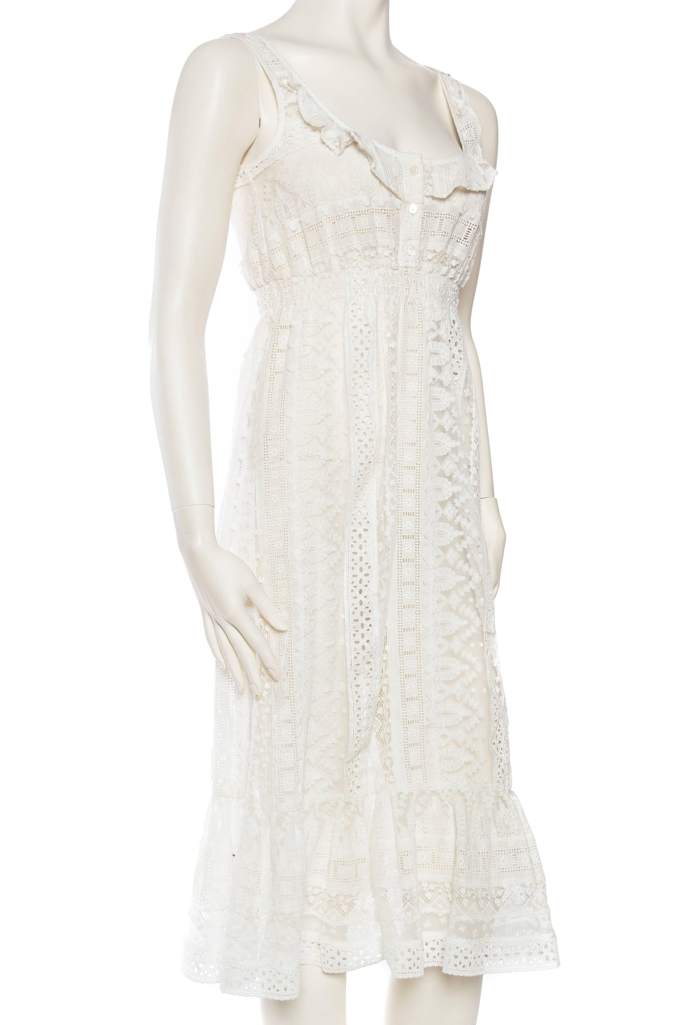 Edwardian Style Cotton Eyelet Lace Dress In Excellent Condition In New York, NY
