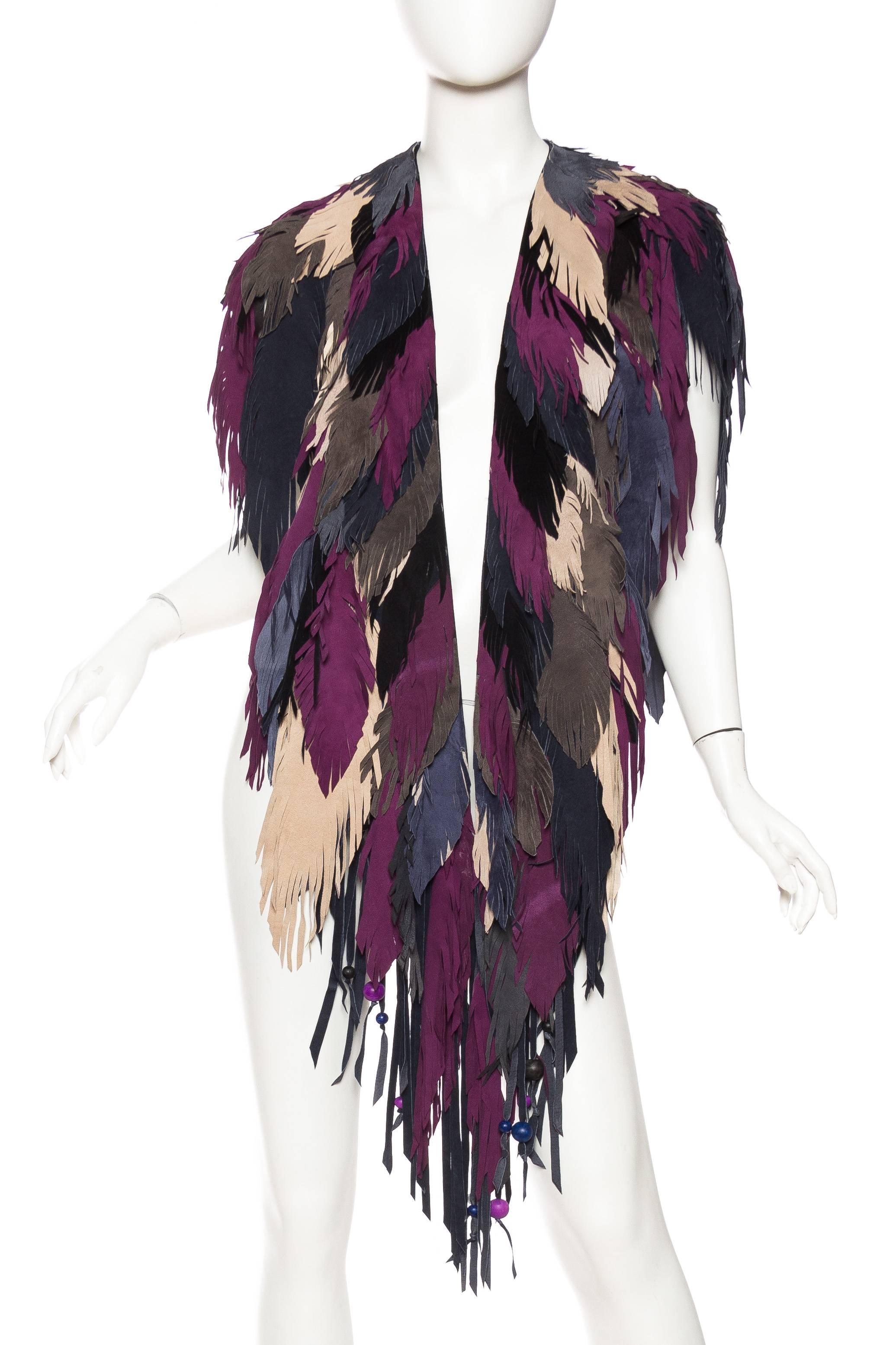 Fantastic oversized Feather Leather Shawl made from calfskin and lambskin suede. 