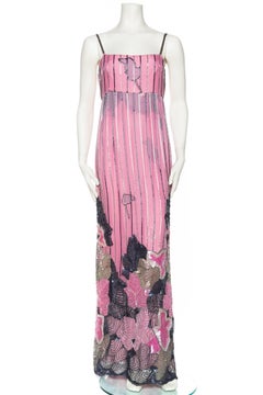 Hanae Mori Beaded Chiffon Gown