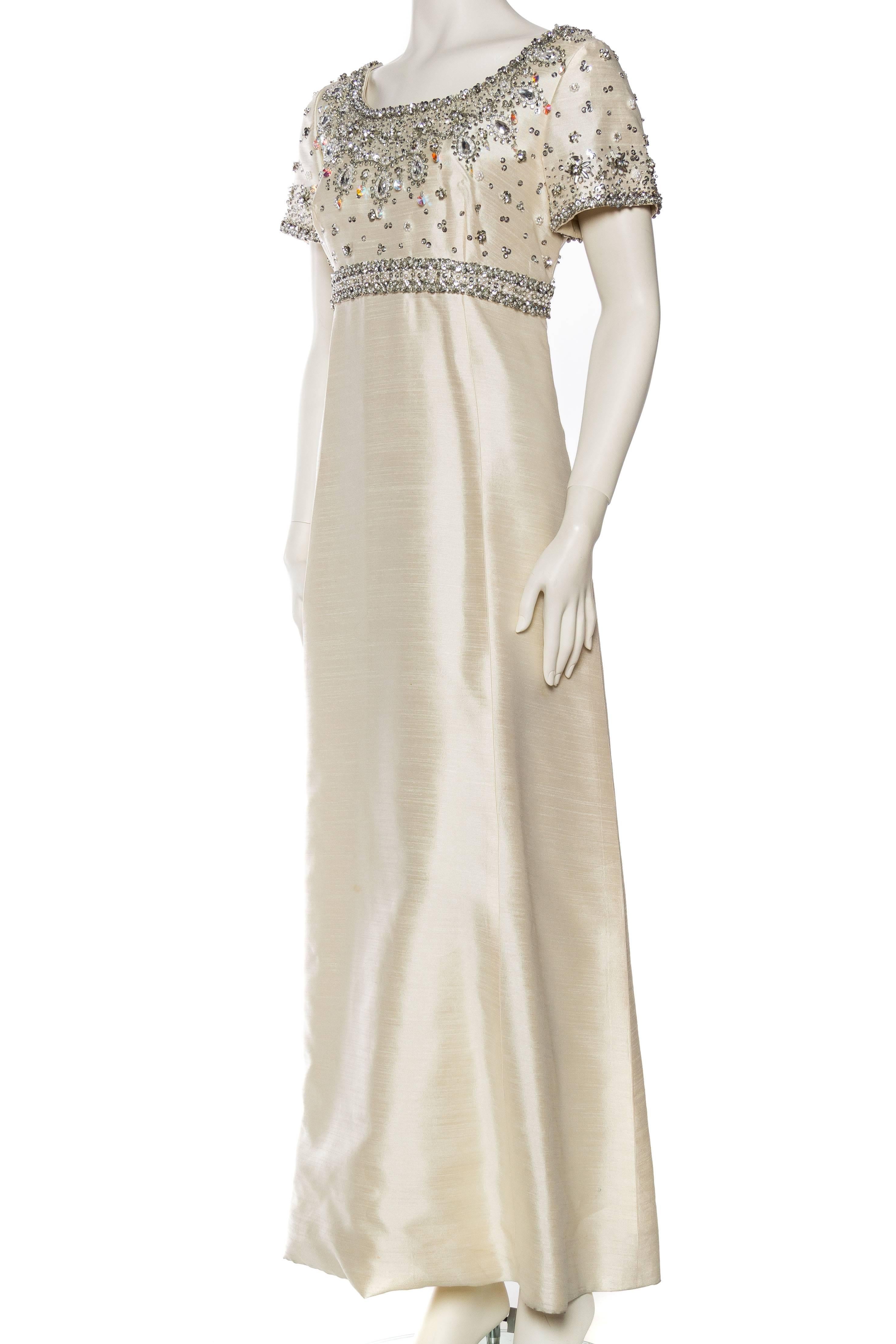 Beige 1960s Crystal Beaded Silk Radzimir Gown