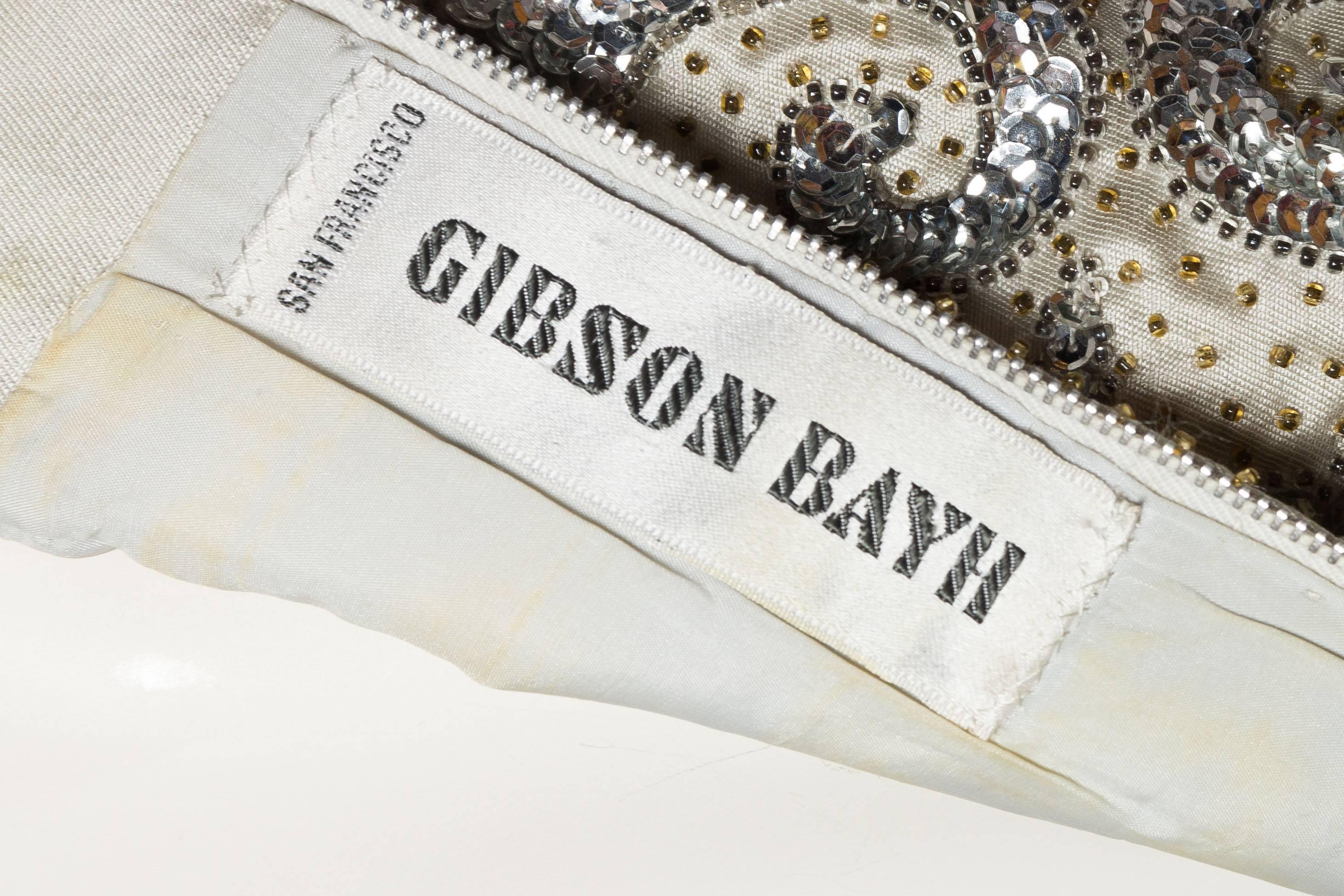 GIBSON BAYH COUTURE Austerngraues Radzimir-Seidenkleid mit halber Empire-Taille aus Silber, 1960er Jahre im Angebot 5
