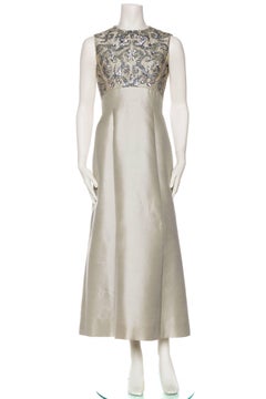 1960S GIBSON BAYH COUTURE Oyster Grey Silk Radzimir Half Empire Waist Silver Go