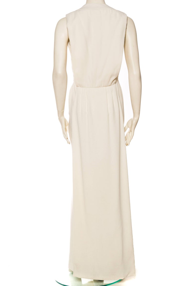 1960S PIERRE BALMAIN Off White Rayon and Silk Crepe Modernist Gown With  Draped Ba For Sale at 1stDibs