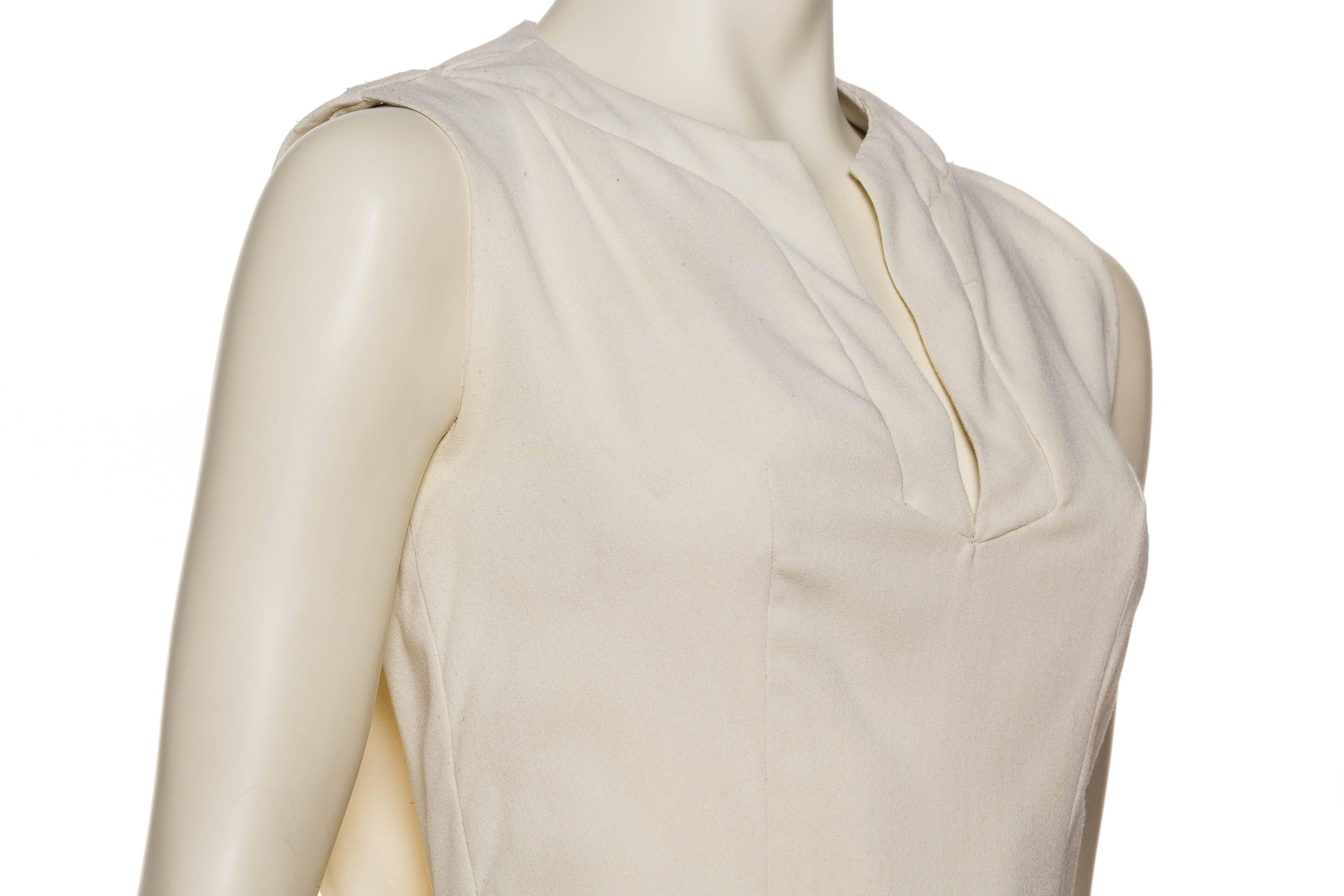 1960S PIERRE BALMAIN Off White Rayon & Silk Crepe Modernist Gown With Draped Ba For Sale 1