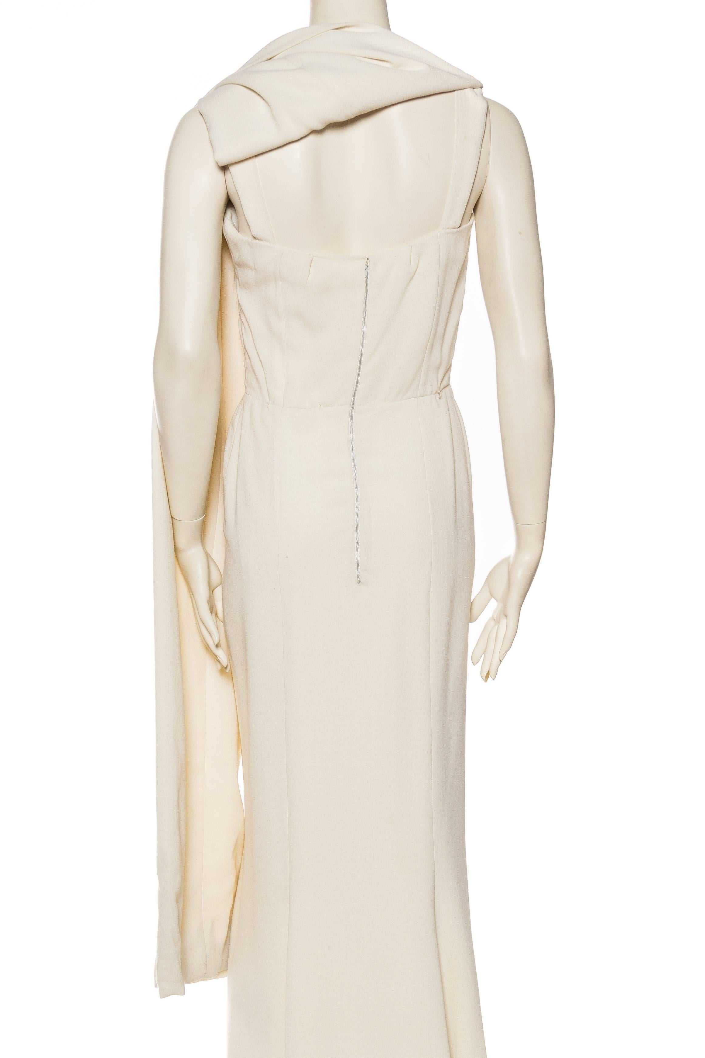 Women's 1960S PIERRE BALMAIN Off White Rayon & Silk Crepe Modernist Gown With Draped Ba For Sale